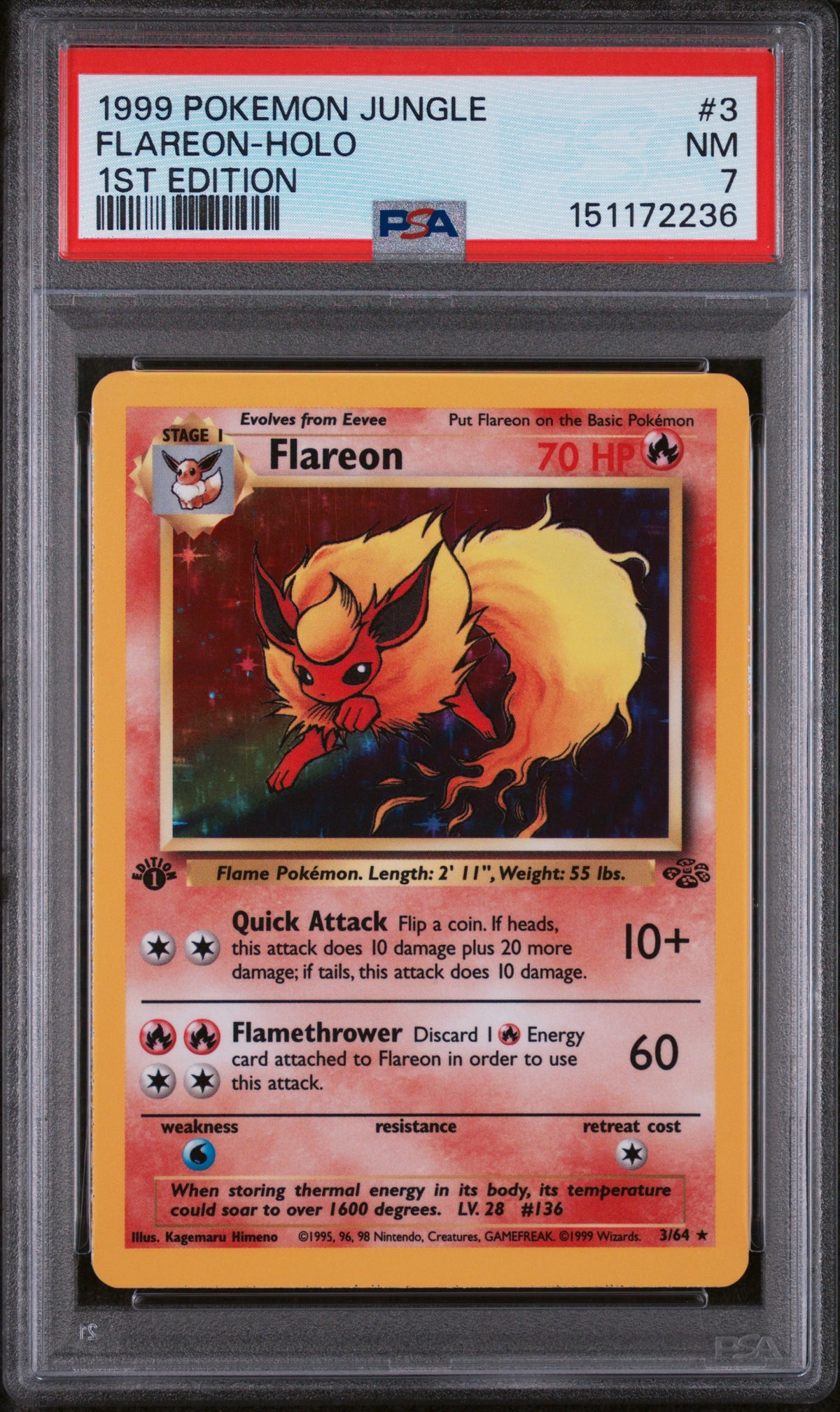 1999 Pokemon Jungle 1st Edition Holo Flareon #3 PSA 7