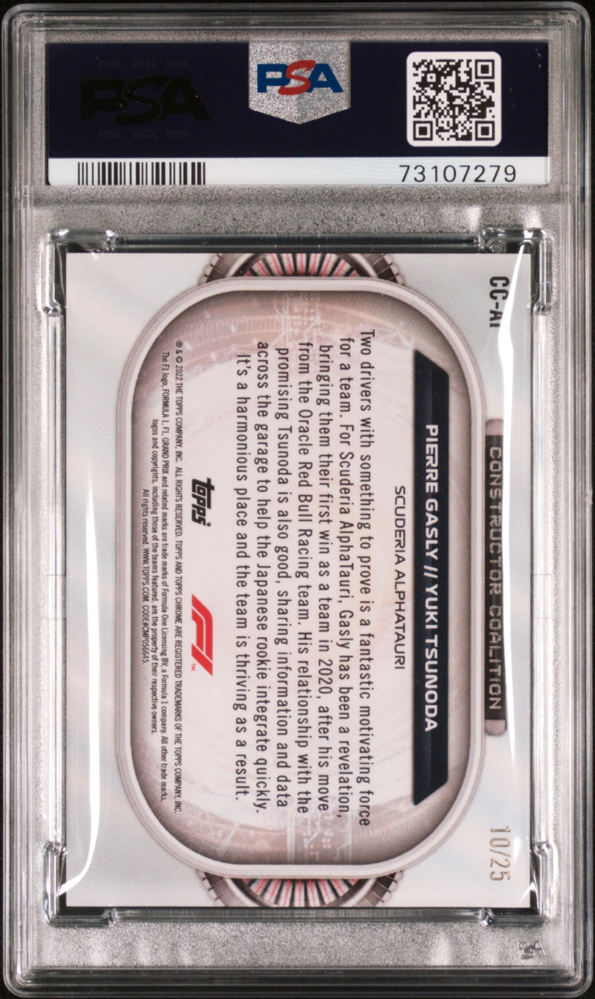 2022 Topps Chrome Formula 1 Constructors Coalition Orange Refractor Pierre Gasly/Yuki Tsunoda #CCAT /25 PSA 10