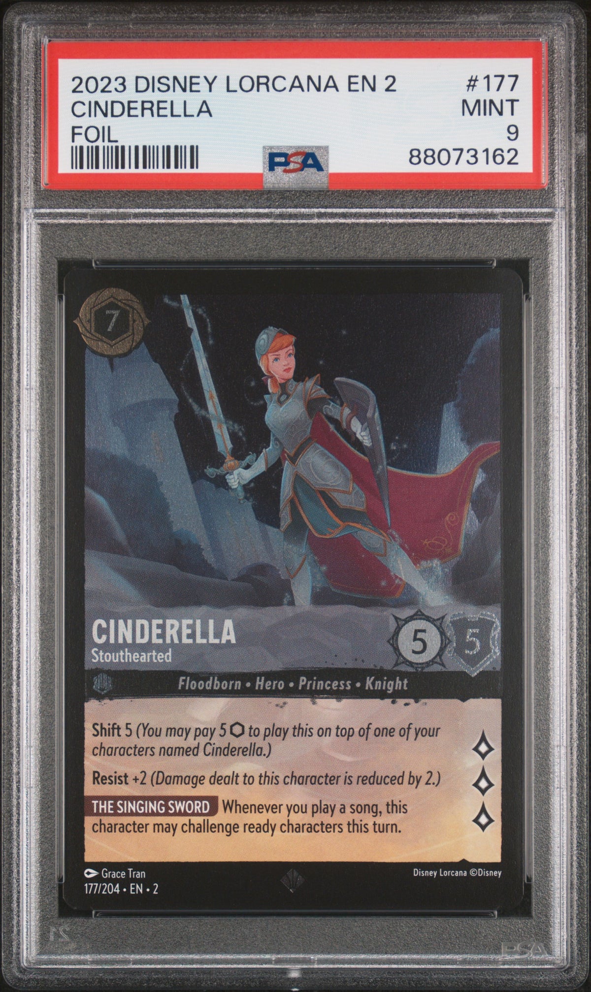 2023 Lorcana Rise of the Floodborn Cinderella Stouthearted Cold Foil Sr #177 PSA 9