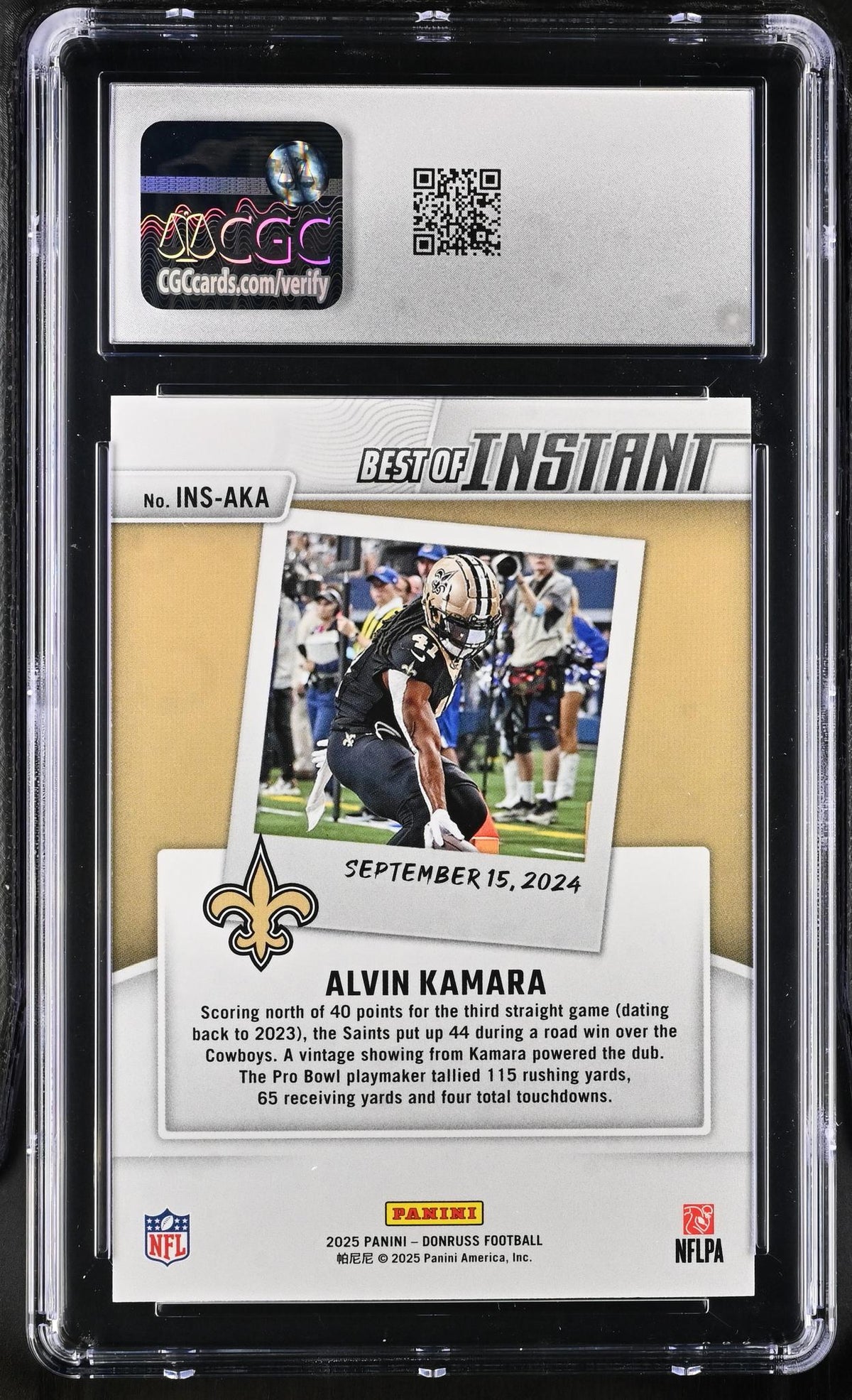 2025 Donruss #INS-AKA Alvin Kamara Best of Instant CGC 10