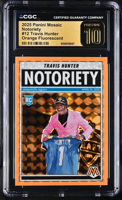 2025 Panini Mosaic Notoriety Travis Hunter #12 Orange Fluorescent CGC 10