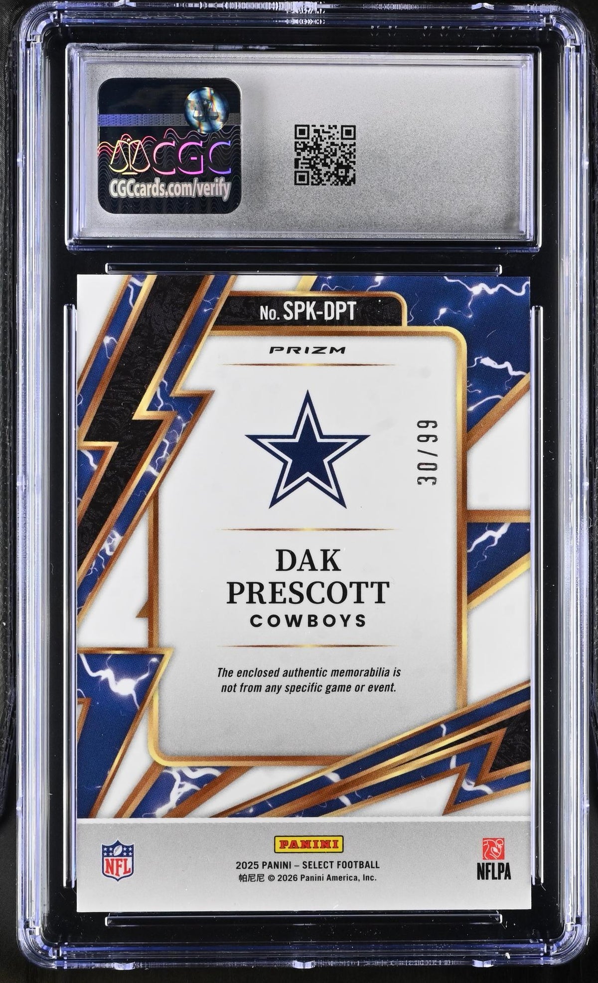 2025 Select #SPK-DPT Dak Prescott Sparks Relics CGC 10