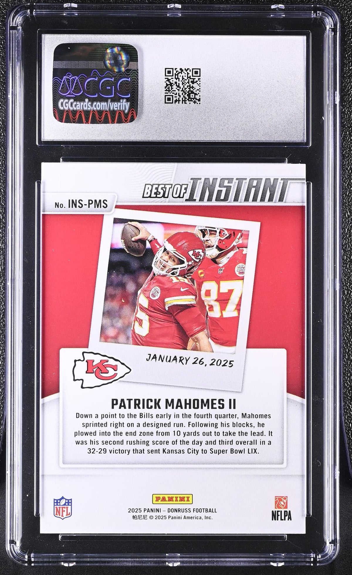 2025 Donruss #INS-PMS Patrick Mahomes II Best of Instant CGC 10