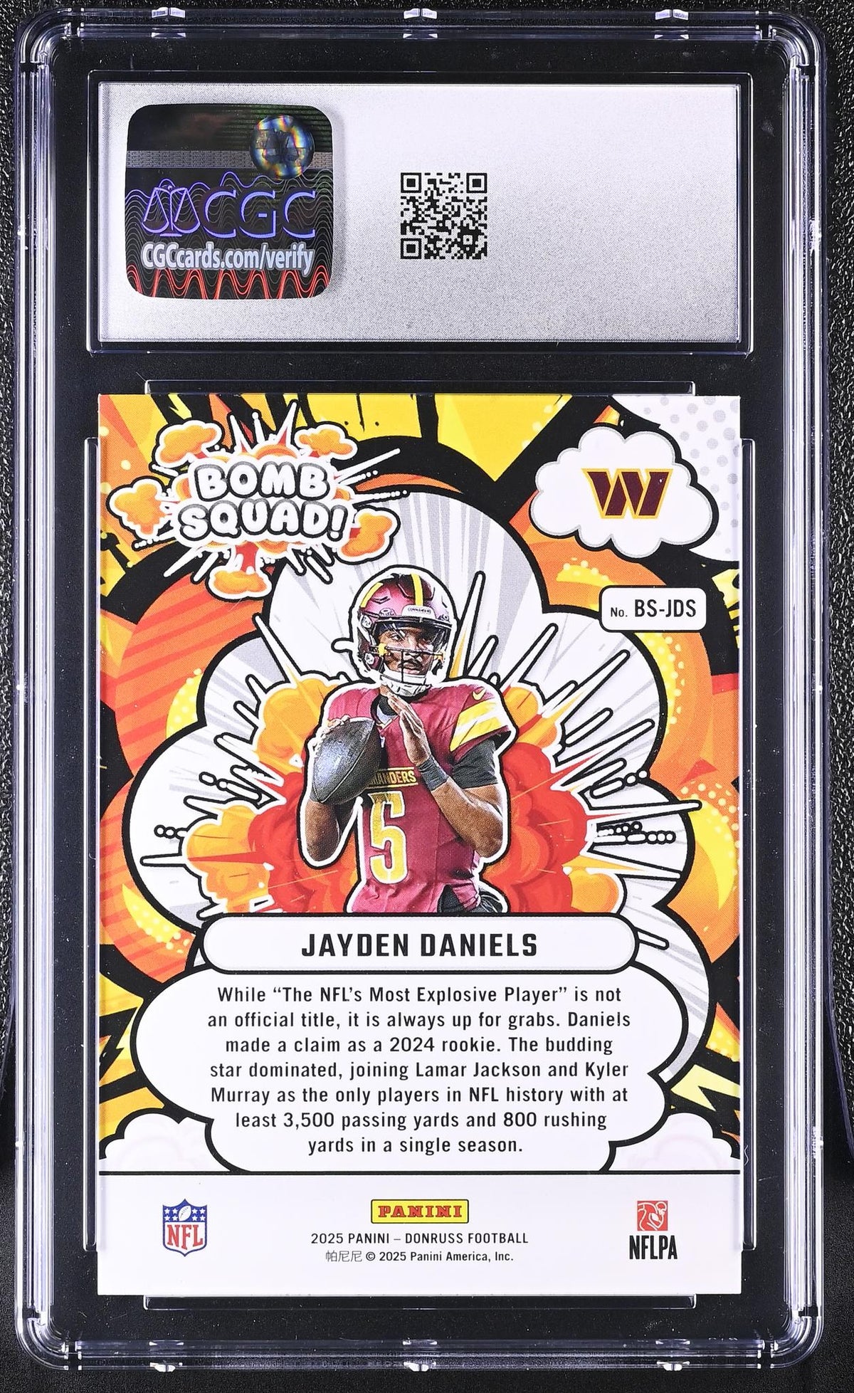2025 Donruss #BS-JDS Jayden Daniels Bomb Squad! CGC 10