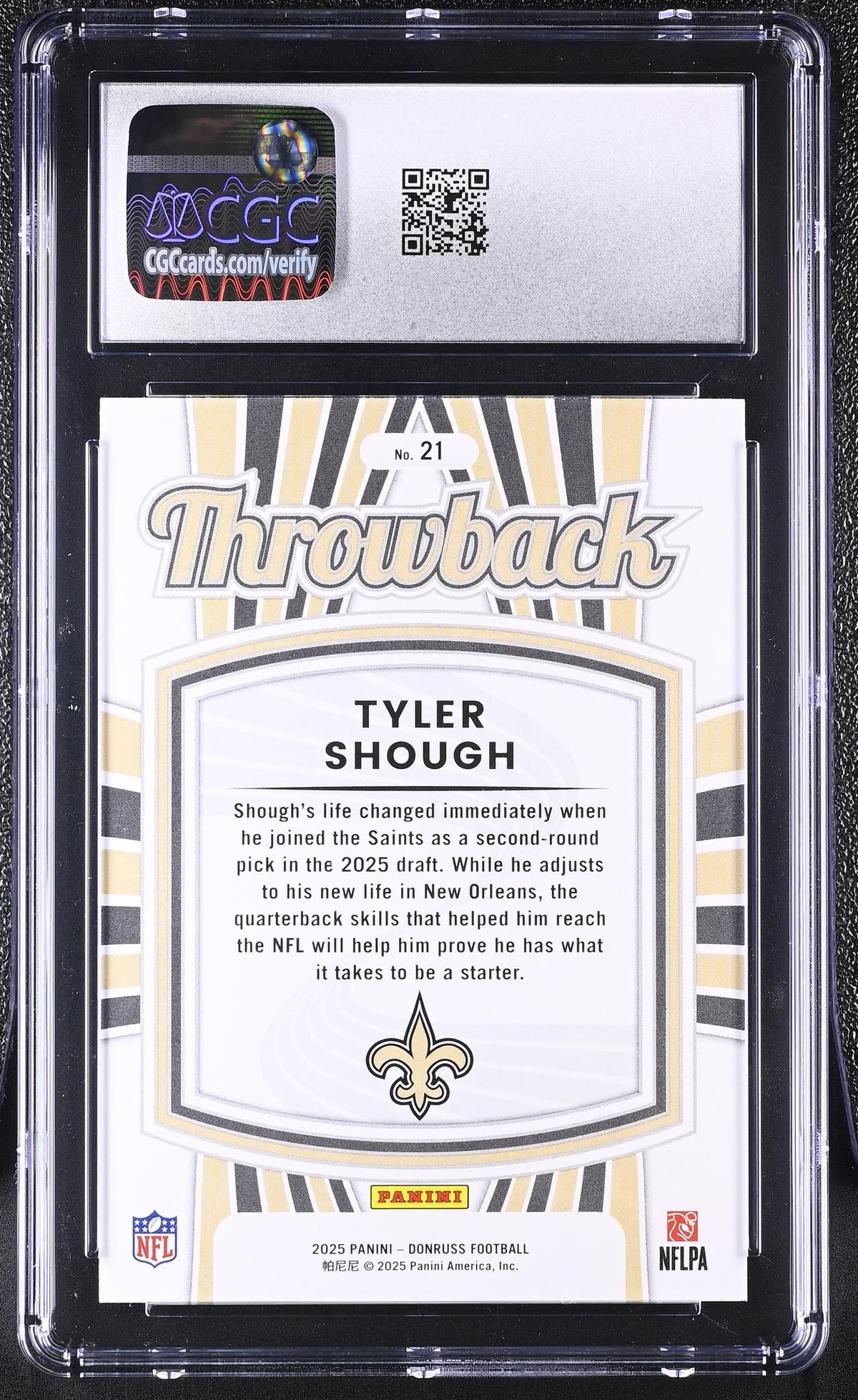 2025 Donruss #21 Tyler Shough Rated Rookies Throwback CGC 10