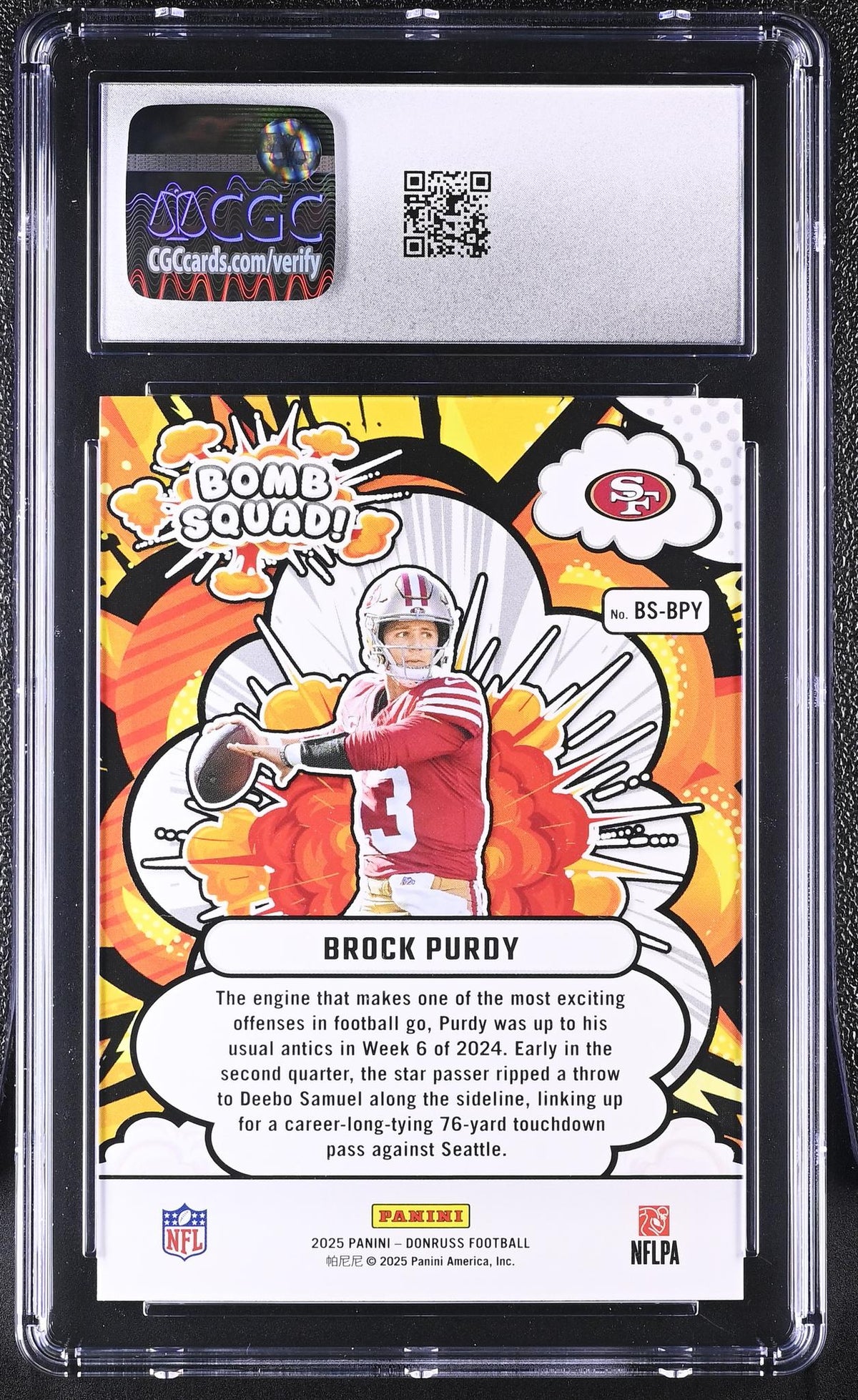 2025 Donruss #BS-BPY Brock Purdy Bomb Squad! CGC 10
