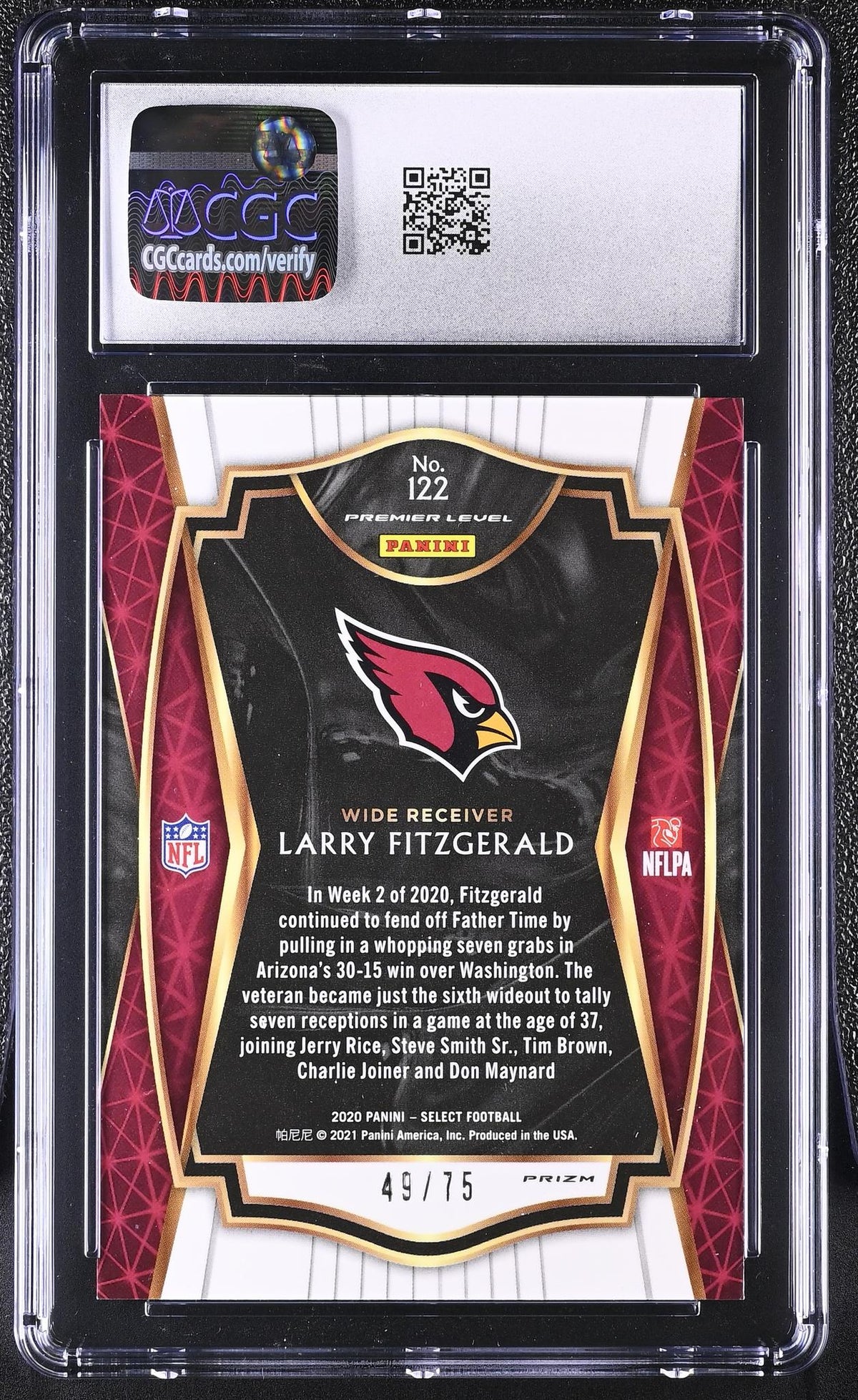 2020 Select #122 Larry Fitzgerald Premier Level CGC 10