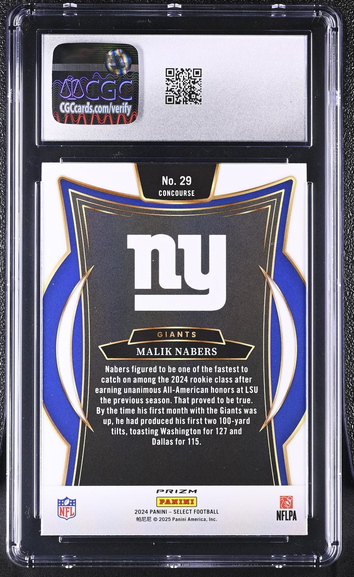 2024 Select #29 Malik Nabers Black & Red Shock CGC 10