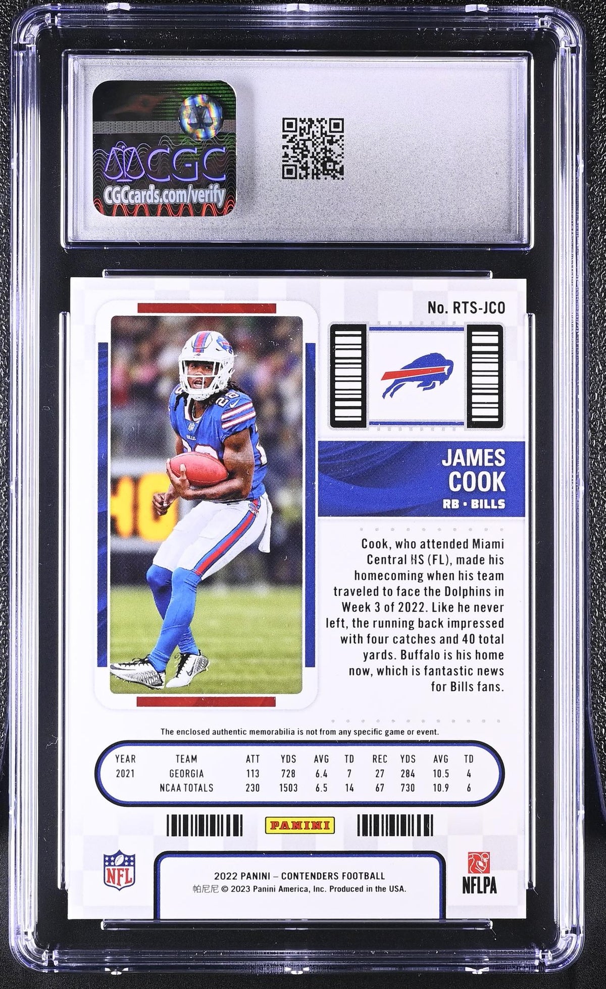 2022 Contenders #RTS-JCO James Cook Rookie Ticket Swatches CGC 8.5