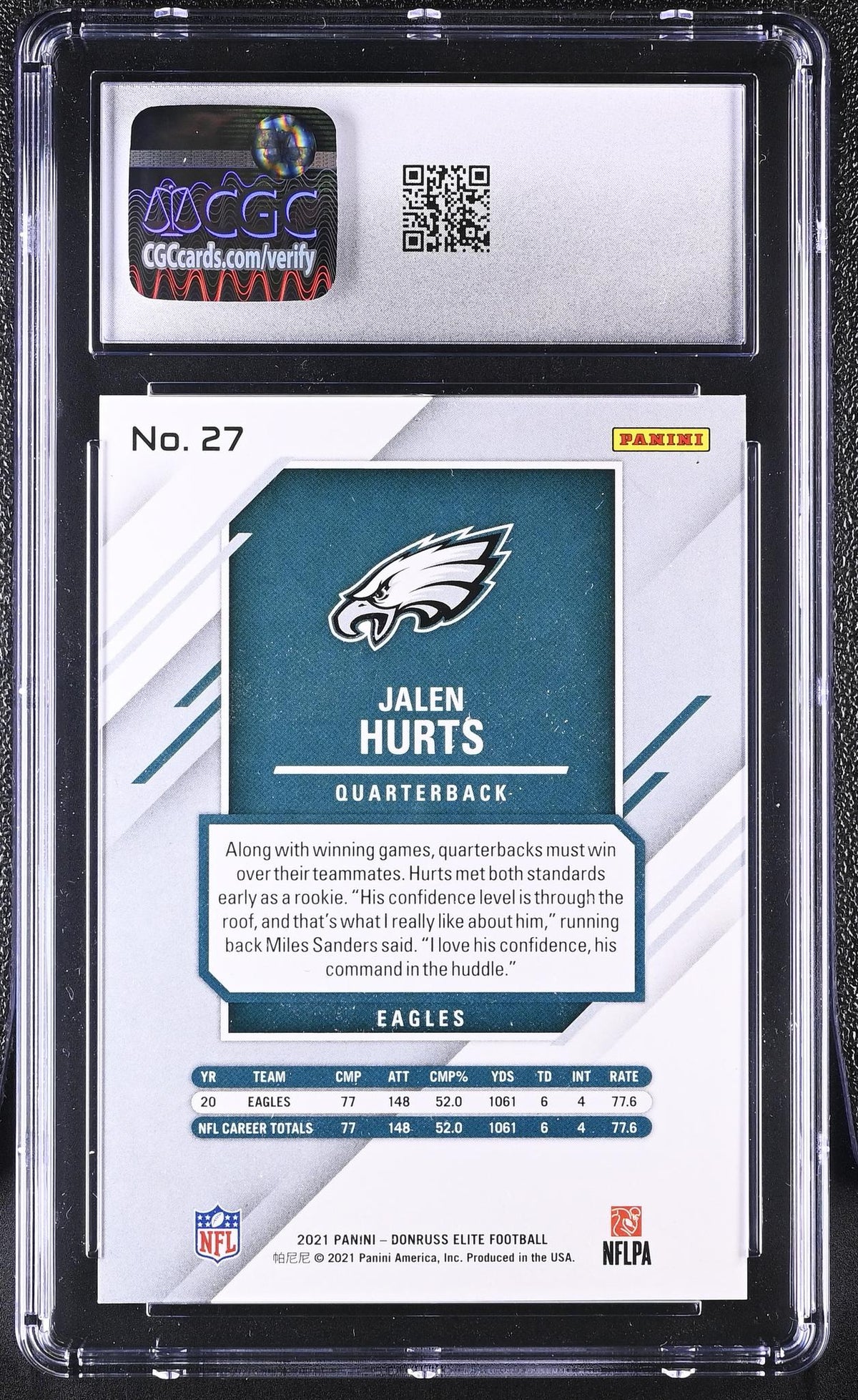 2021 Donruss Elite #27 Jalen Hurts CGC 9