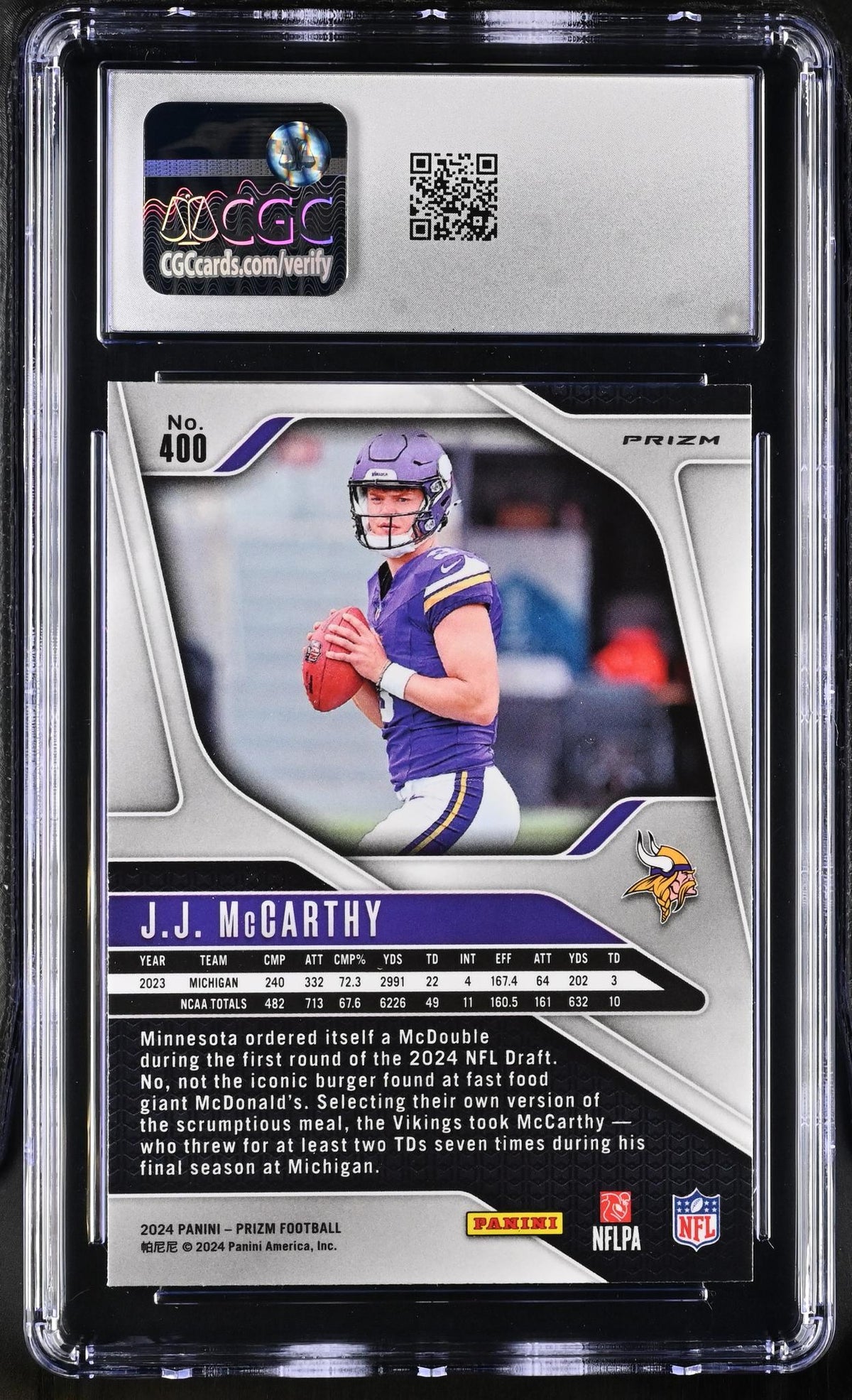 2024 Prizm #400 J.J. McCarthy Lazer CGC 10