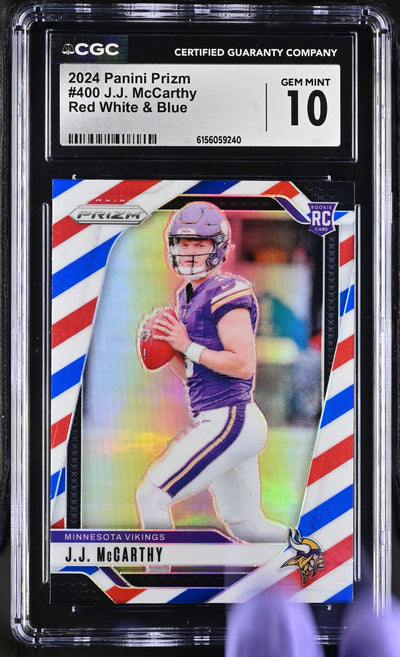 2024 Panini Prizm J.J. McCarthy #400 Red White & Blue CGC 10