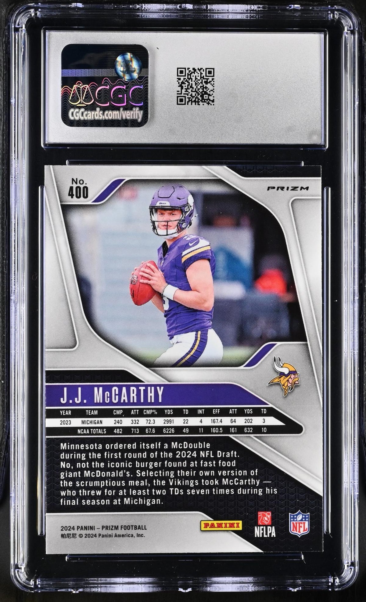 2024 Prizm #400 J.J. McCarthy Red White & Blue CGC 10