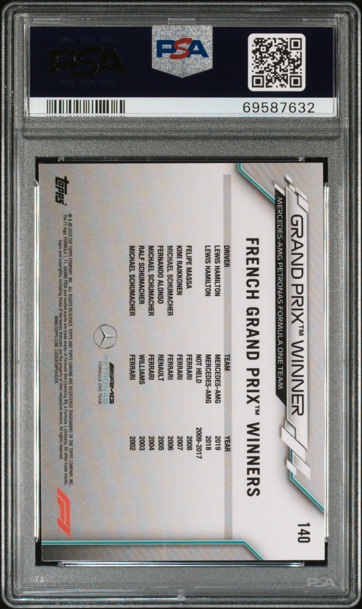 2020 Topps Chrome Formula 1 Lewis Hamilton #140 PSA 9