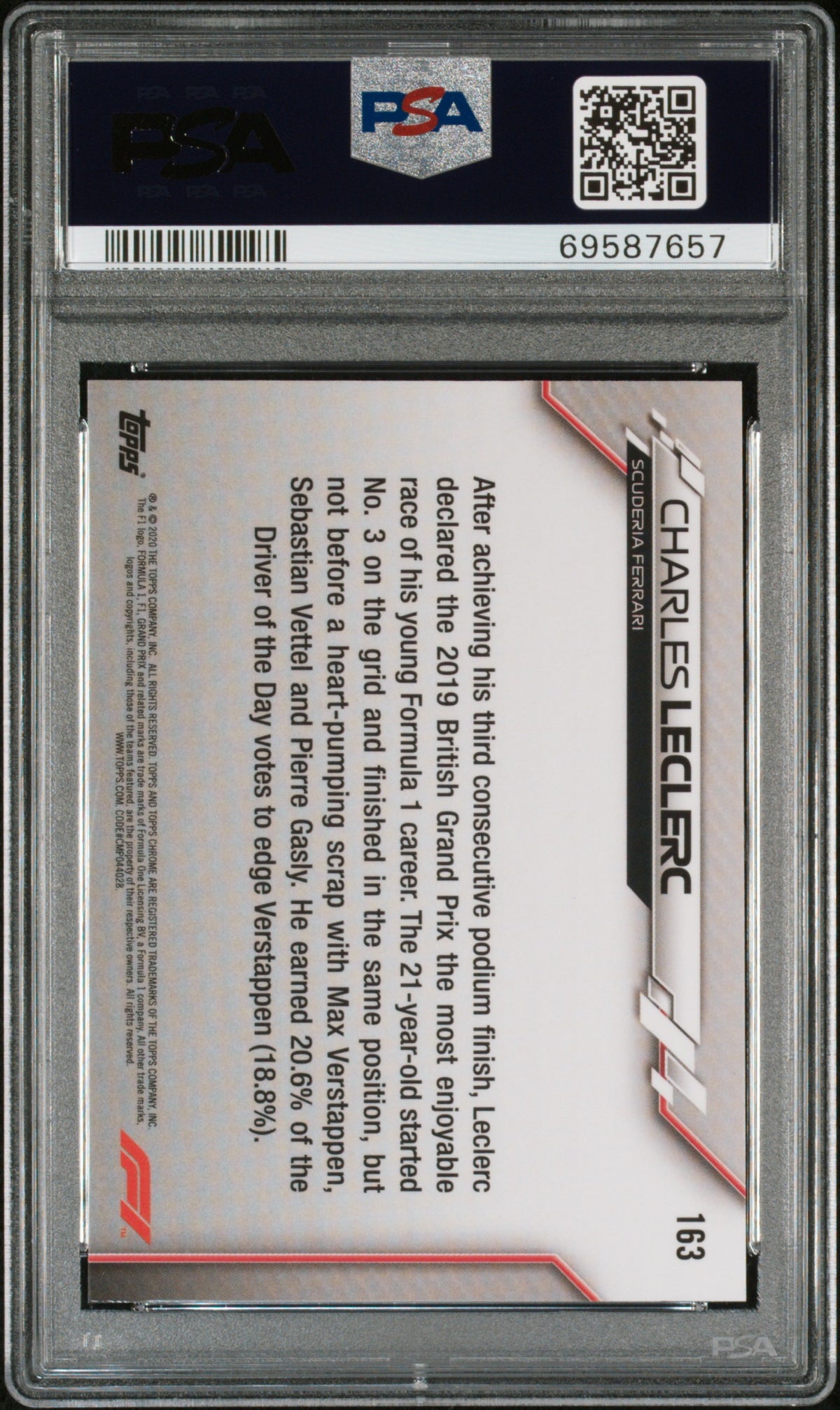 2020 Topps Chrome Formula 1 Charles Leclerc #163 PSA 9