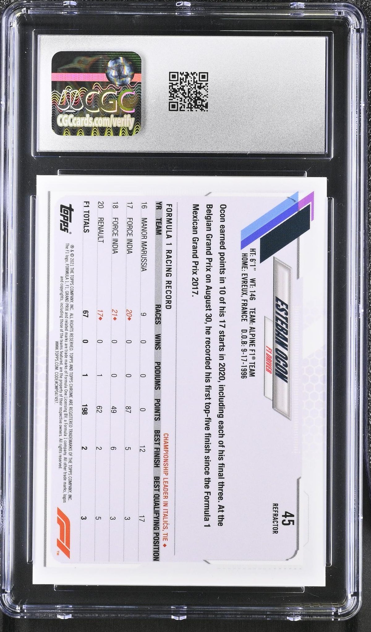 2021 Topps Chrome #45 Esteban Ocon CGC 9