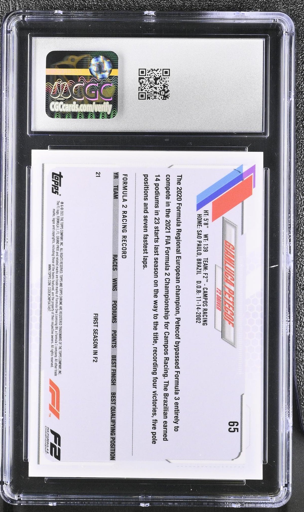 2021 Topps Chrome #65 Gianluca Petecof Checker Flag Refractor CGC 9