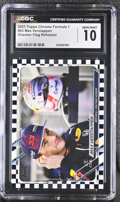 2021 Topps Chrome #43 Max Verstappen Checker Flag Refractor CGC 10