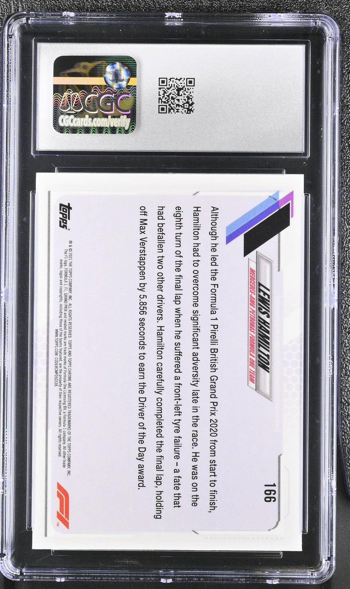 2021 Topps Chrome Sapphire Lewis Hamilton Grand Prix Driver of the Day: Great Britain CGC 10