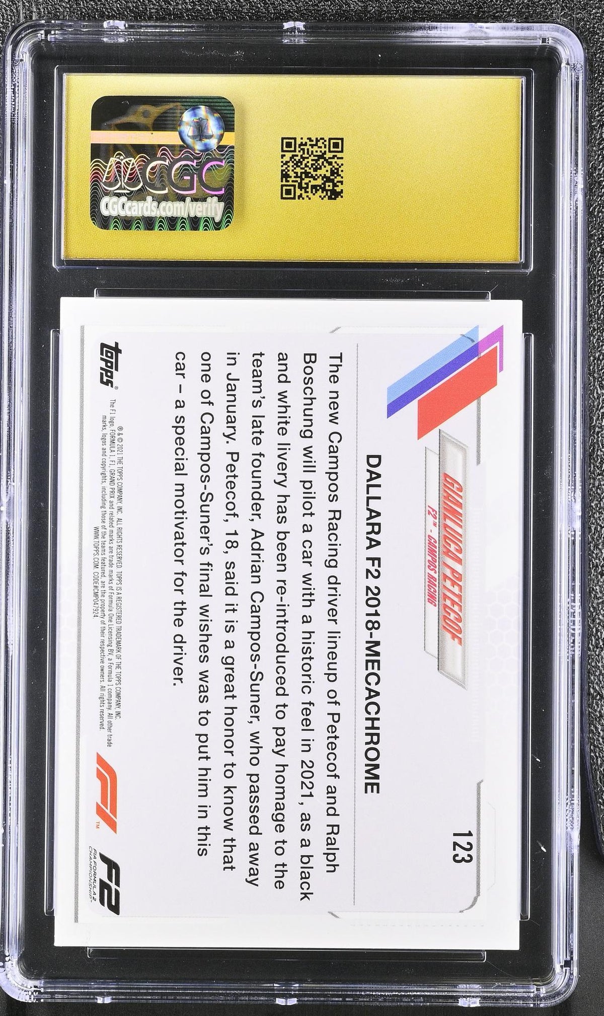 2021 Topps #123 Gianluca Petecof Checker Flag CGC 10