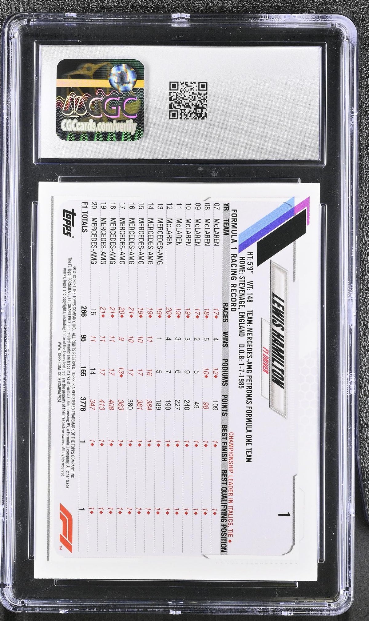 2021 Topps #1 Lewis Hamilton CGC 9