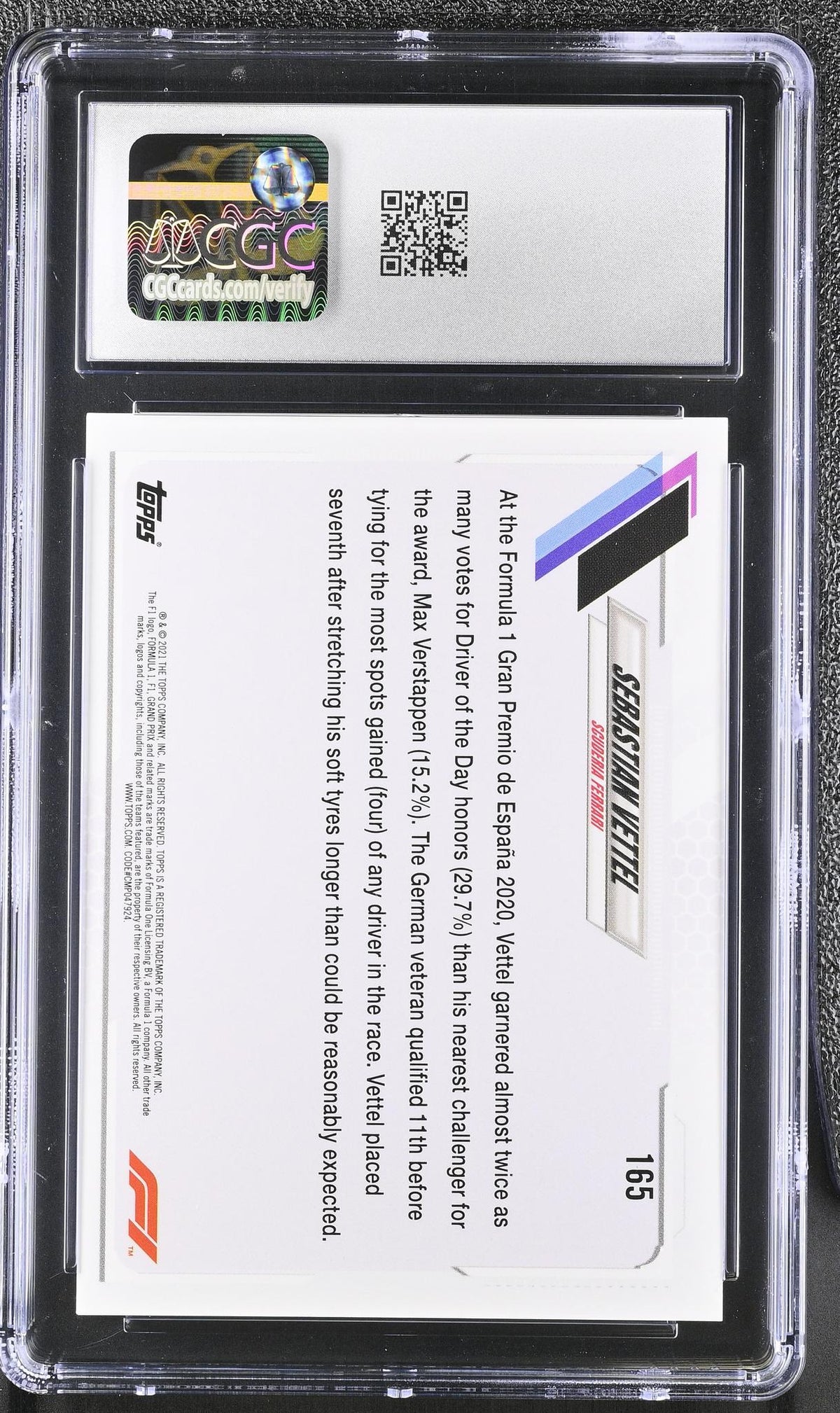 2021 Topps Formula 1 #165 Sebastian Vettel Checker Flag CGC 9