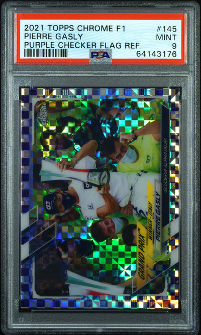 2021 Topps Chrome Formula 1 Purple Checker Flag Refractor Pierre Gasly #145 /199 PSA 9