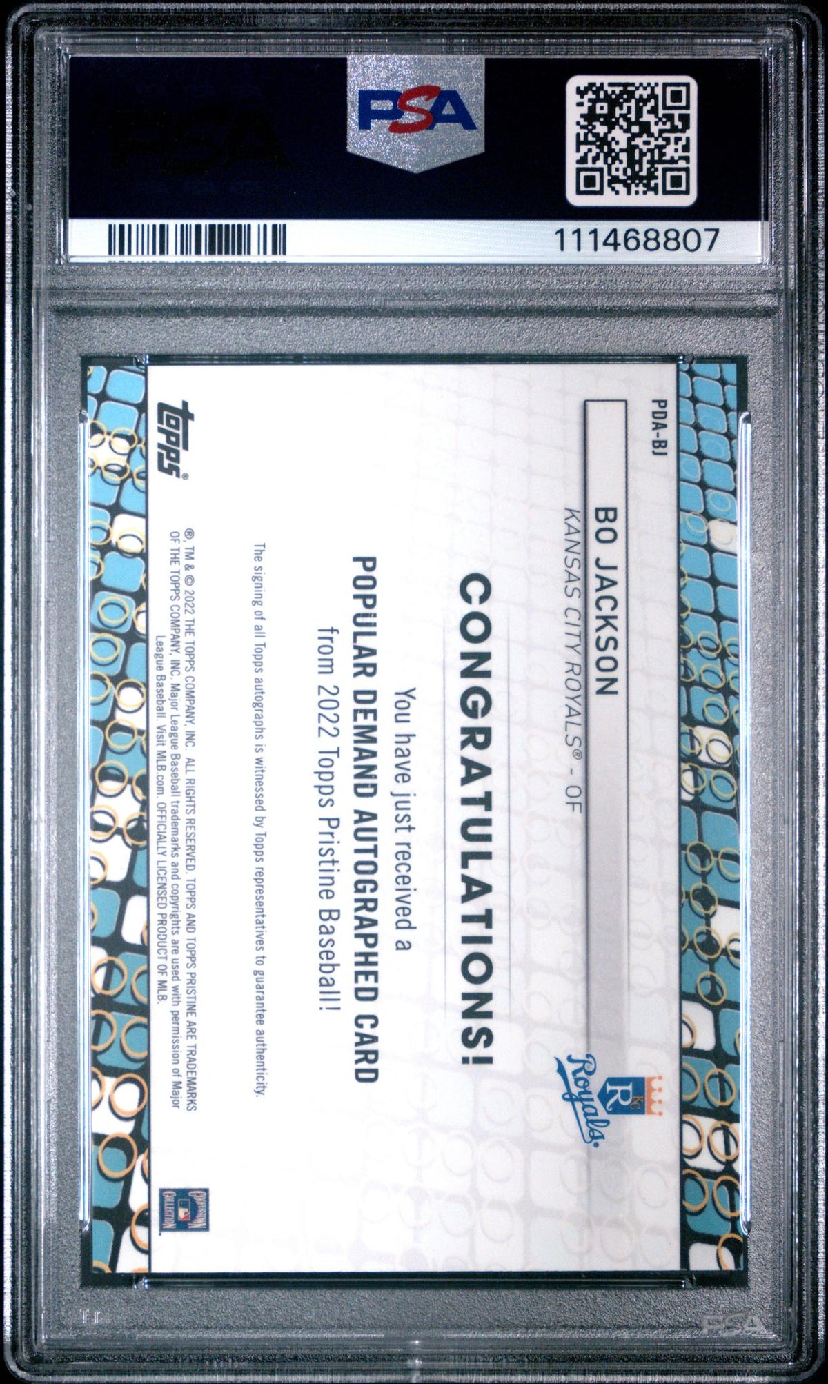 2022 Topps Pristine Popular Demand Autographs Bo Jackson #PDABJ PSA 10
