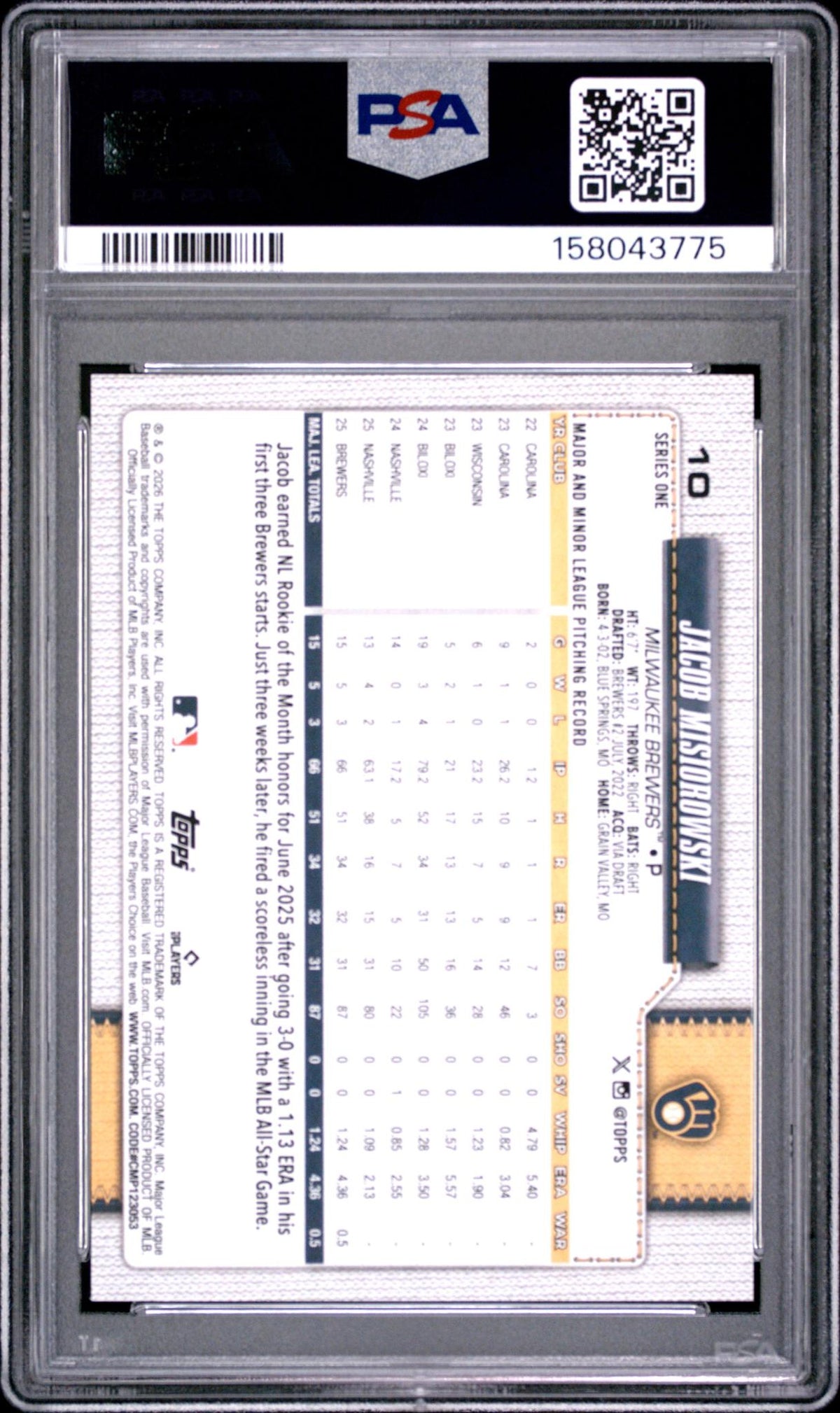 2026 Topps Jacob Misiorowski #10 PSA 10