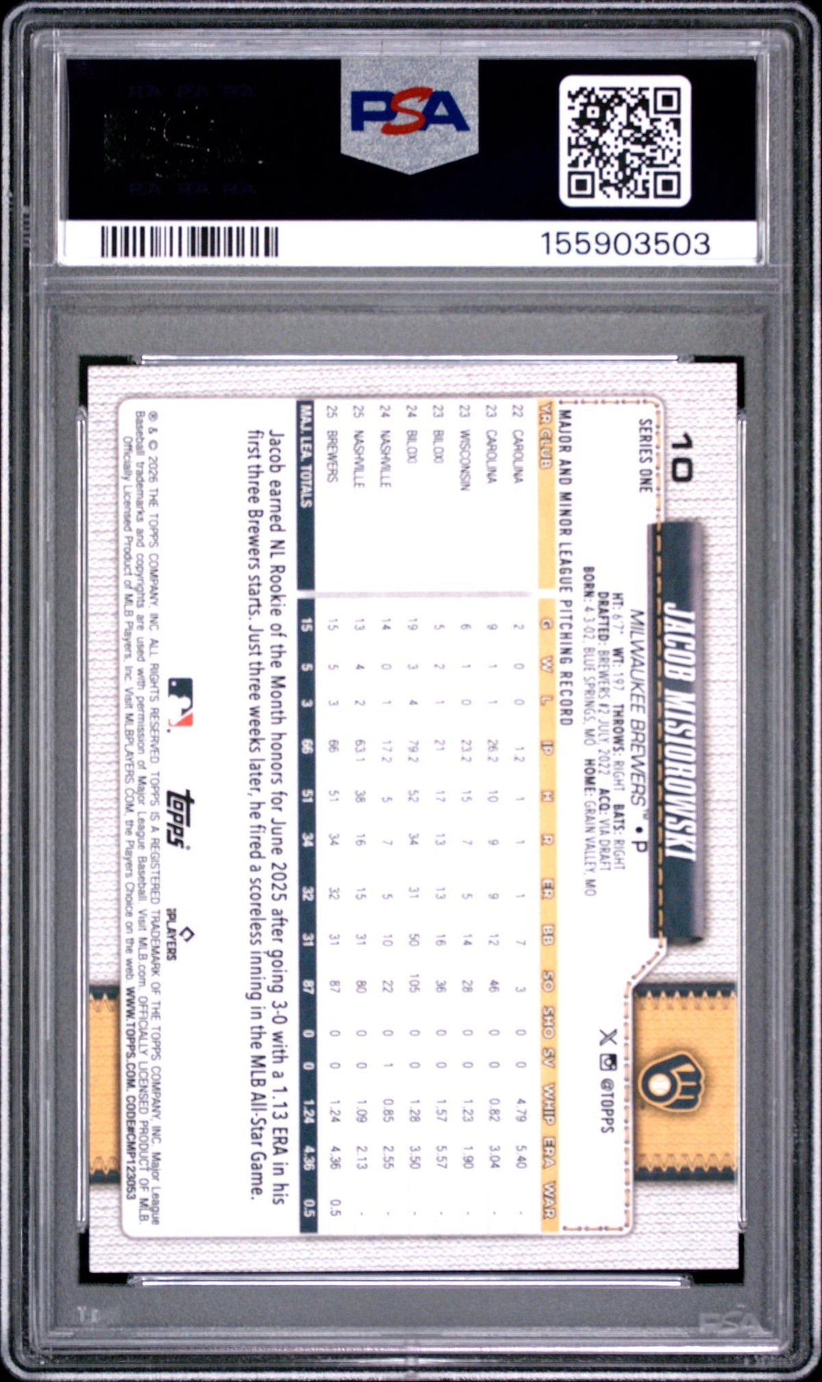 2026 Topps Jacob Misiorowski #10 PSA 10