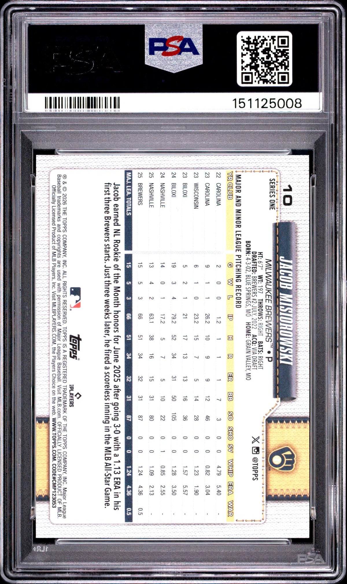 2026 Topps Jacob Misiorowski #10 PSA 10