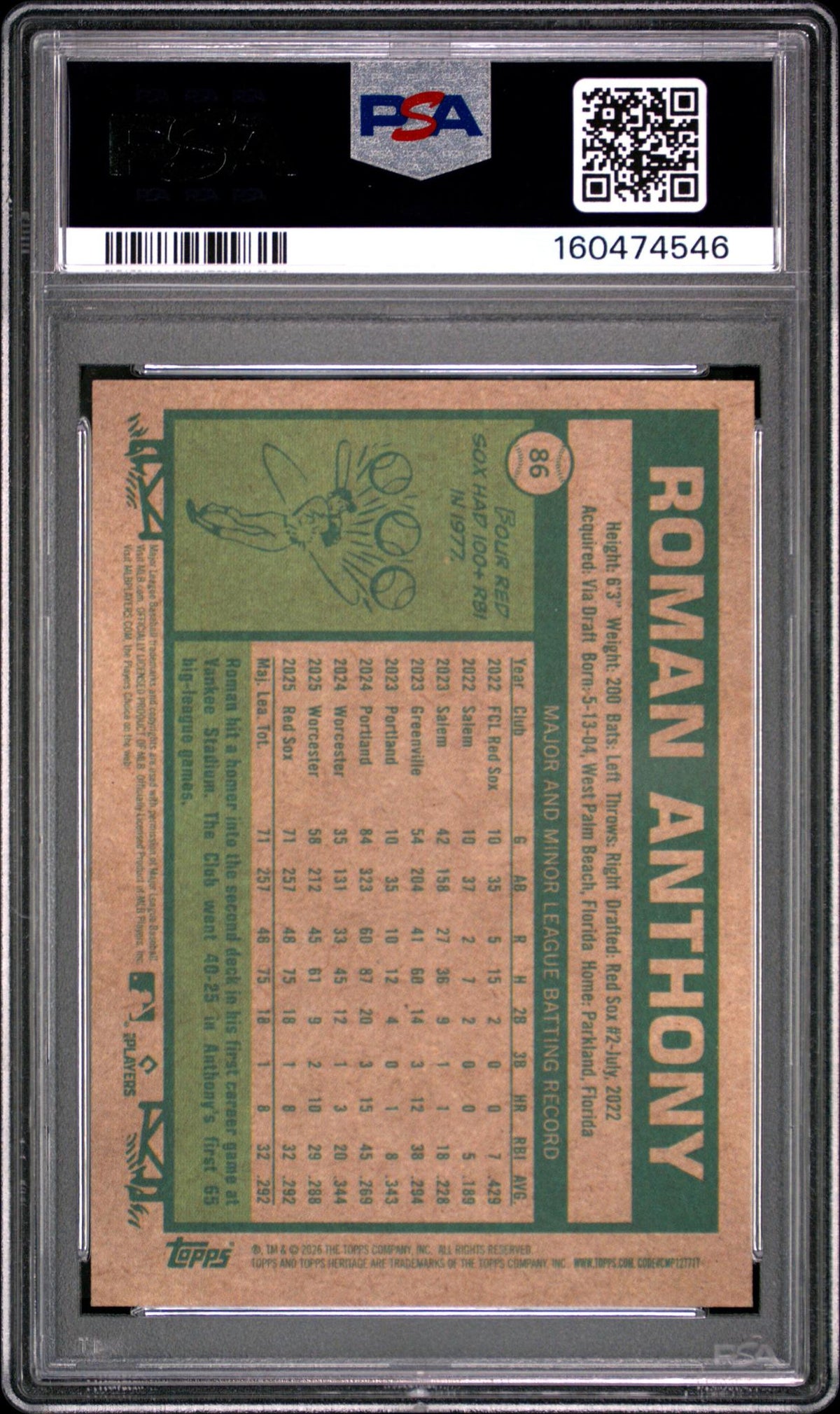 2026 Topps Heritage Roman Anthony #86 PSA 10