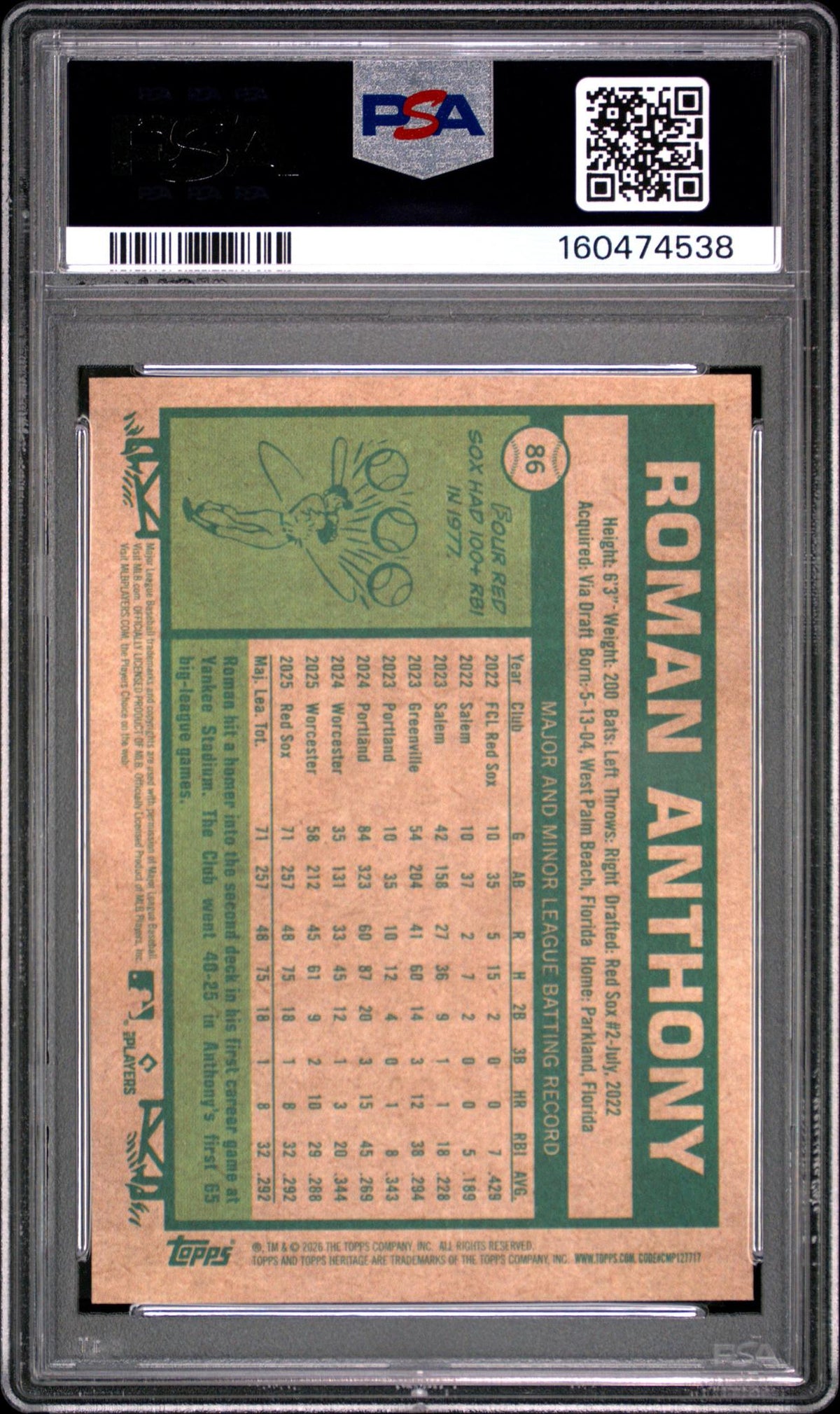 2026 Topps Heritage Roman Anthony #86 PSA 10