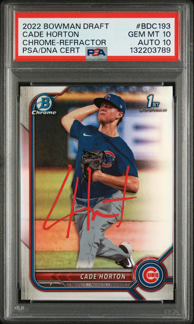 2022 Bowman Draft Cade Horton Chrome Refractor Auto #BDC-193 PSA 10