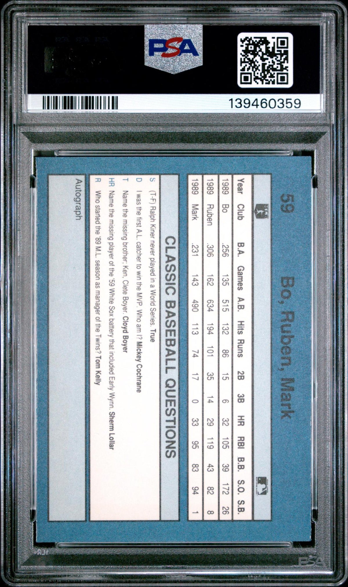1990 Classic Blue Edition B. Jackson/R. Sierra/M. Mcgwire #59 /200000 PSA 8