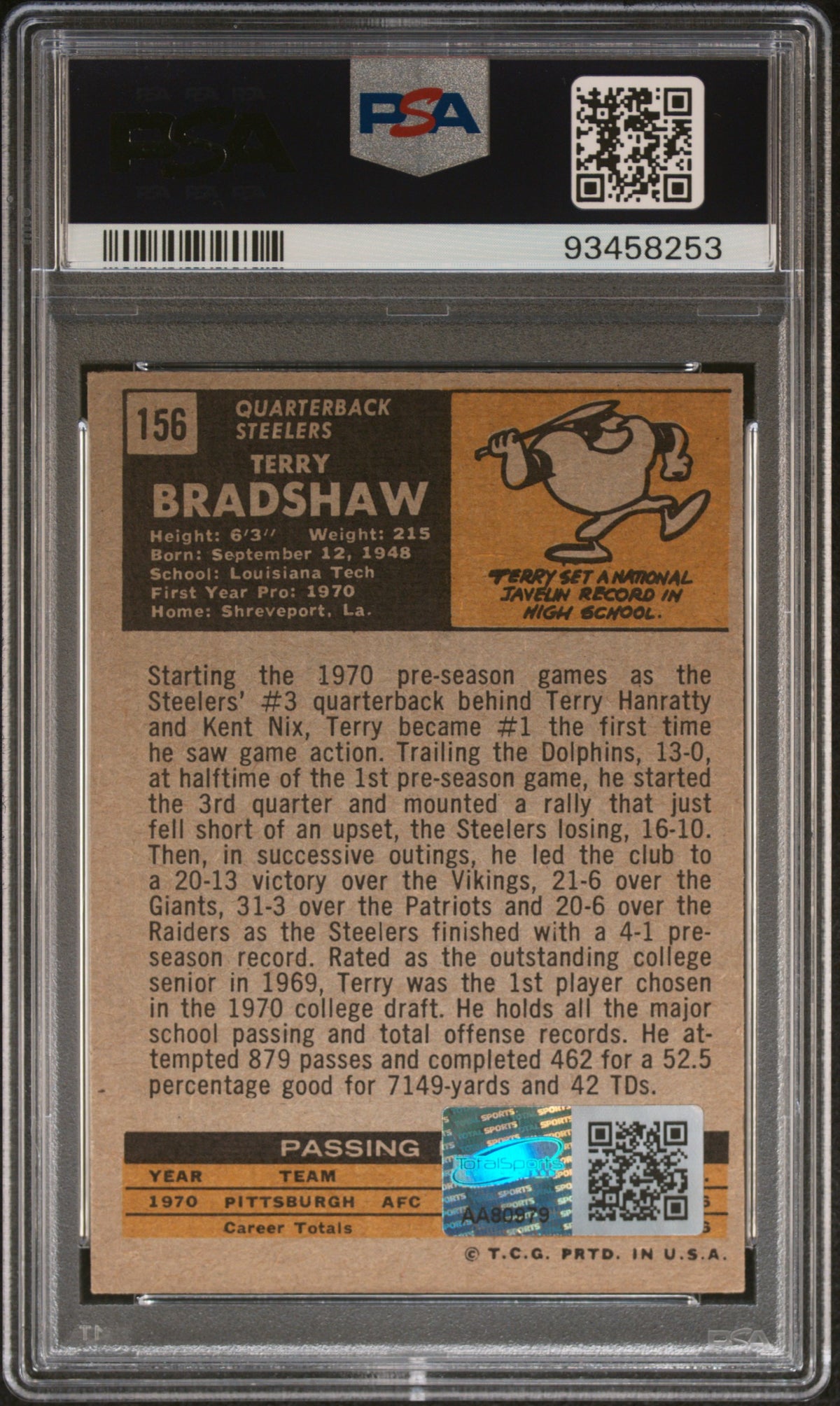 1971 Topps Terry Bradshaw #156 PSA 4