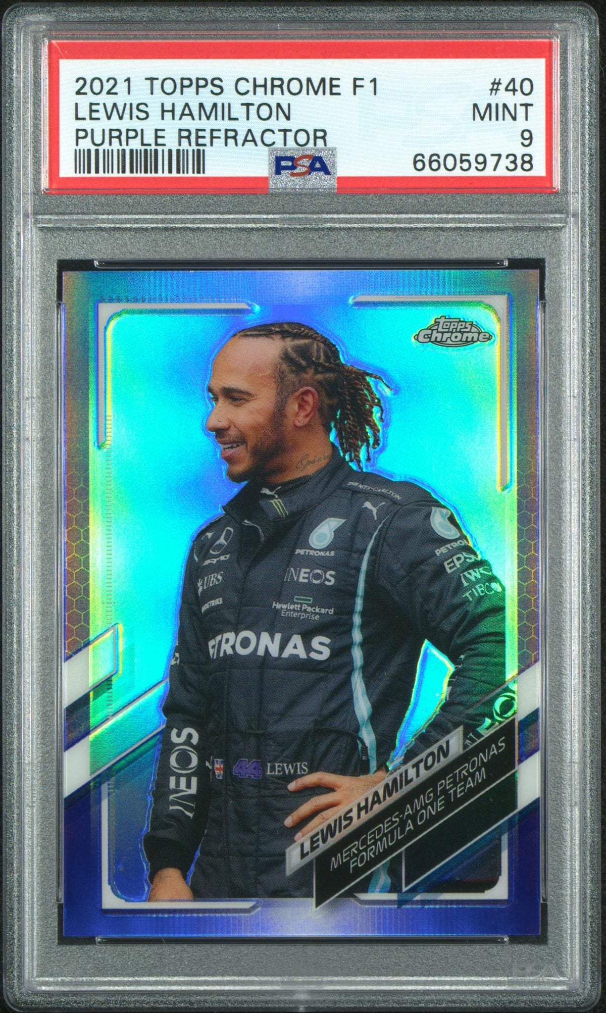 2021 Topps Chrome Formula 1 Purple Refractor Lewis Hamilton #40 /399 PSA 9