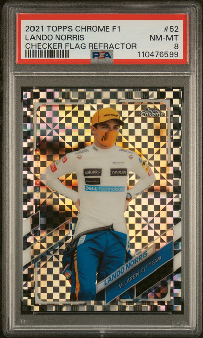 2021 Topps Chrome Formula 1 Checker Flag Refractor Lando Norris #52 PSA 8