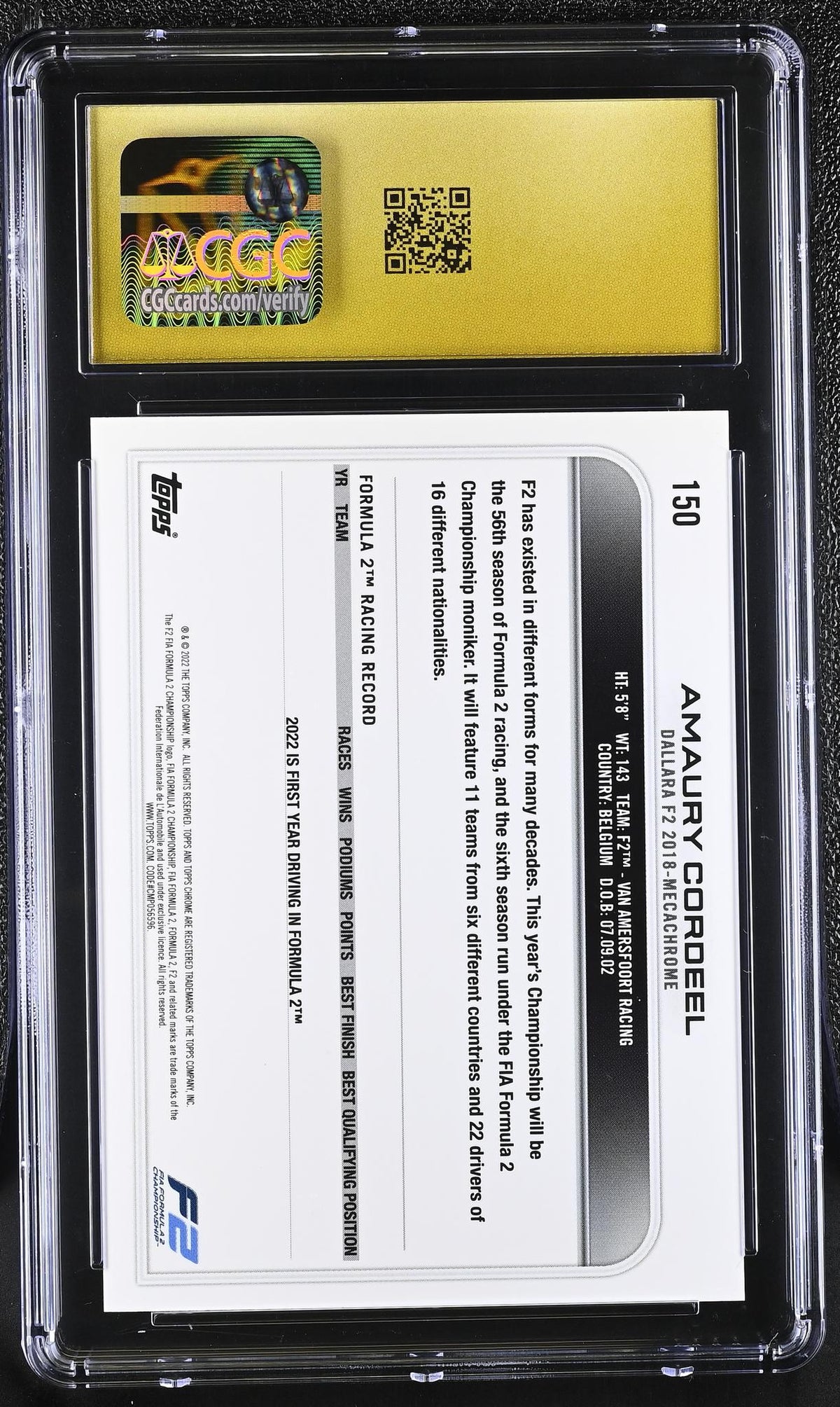 2022 Topps Chrome #150 Amaury Cordeel Checker Flag Refractor CGC 10