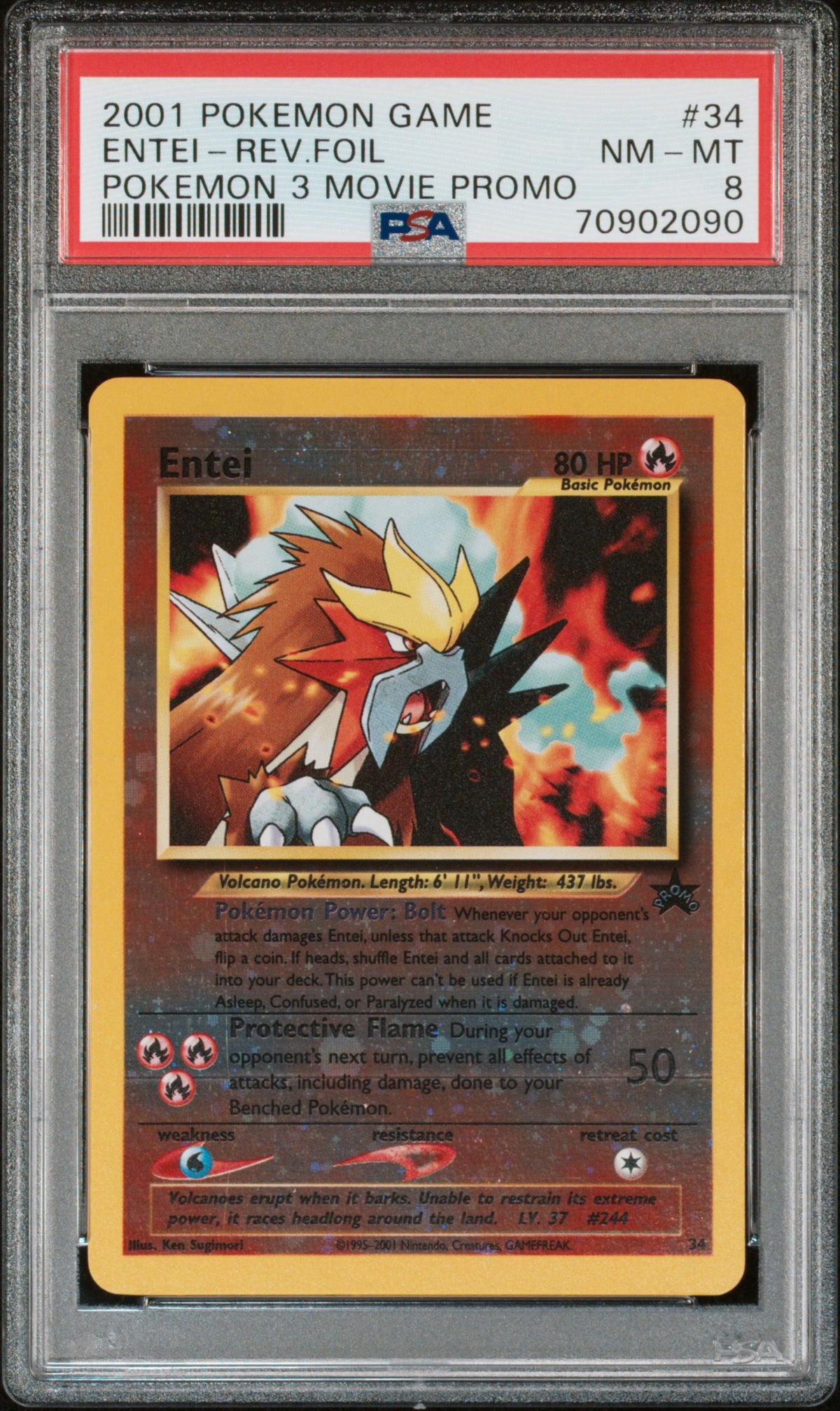 2001 Pokemon Black Star Promo Spell of the Unown Movie Reverse Holo Entei #34 PSA 8