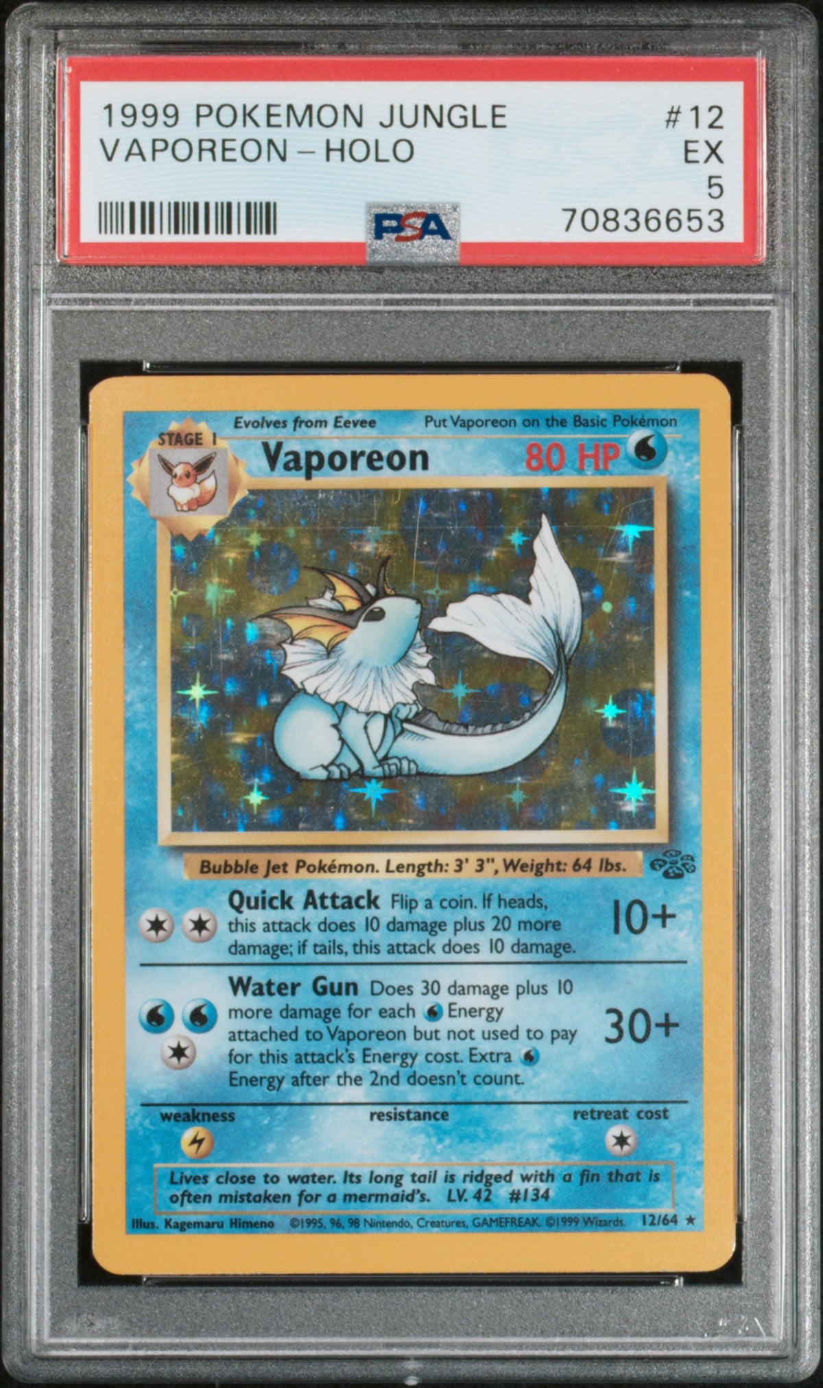 1999 Pokemon Jungle Holo Vaporeon #12 PSA 5