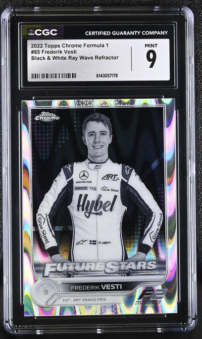 2022 Topps Chrome Formula 1 Frederik Vesti #85 Future Stars Black & White Ray Wave Refractor CGC 9