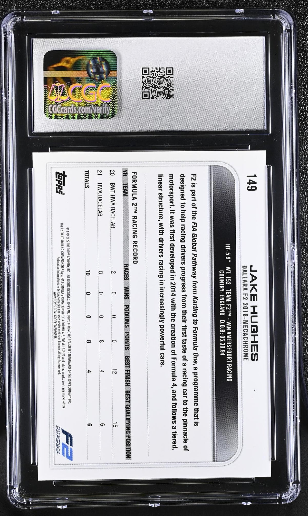 2022 Topps Chrome #149 Jake Hughes Black & White Ray Wave Refractor CGC 10