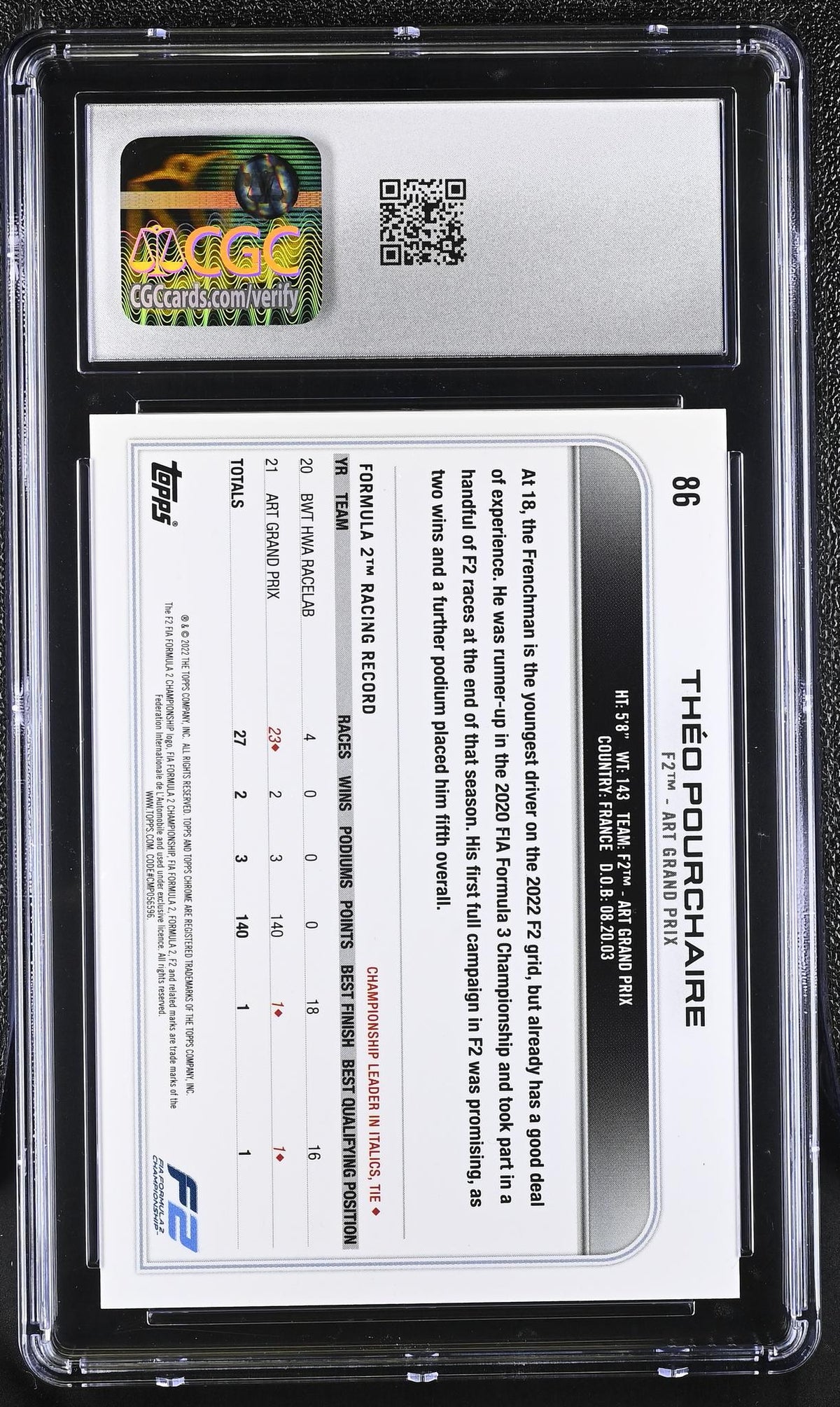 2022 Topps Chrome #86 Theo Pourchaire Future Stars CGC 10