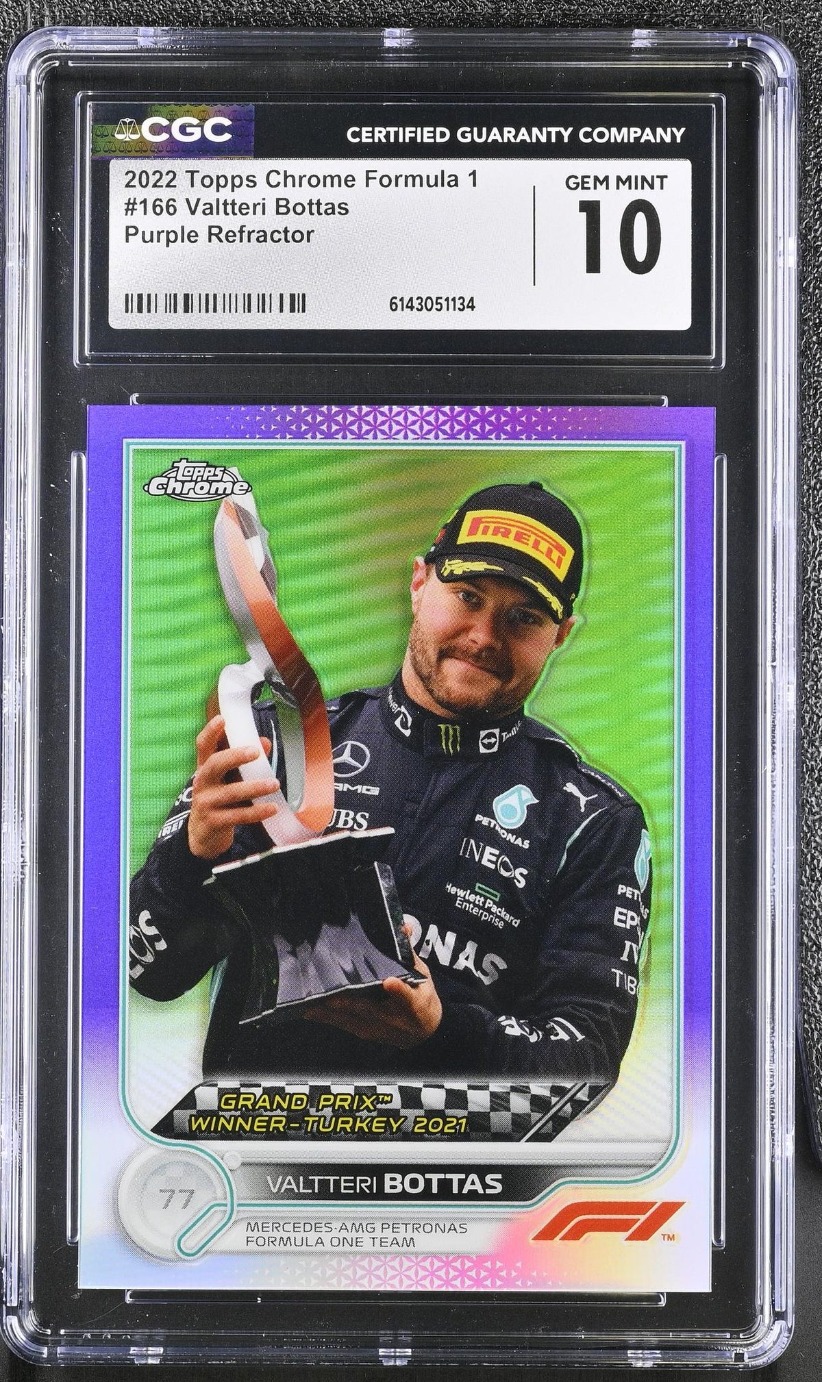 2022 Topps Chrome #166 Valtteri Bottas Purple Refractor /399 CGC 10