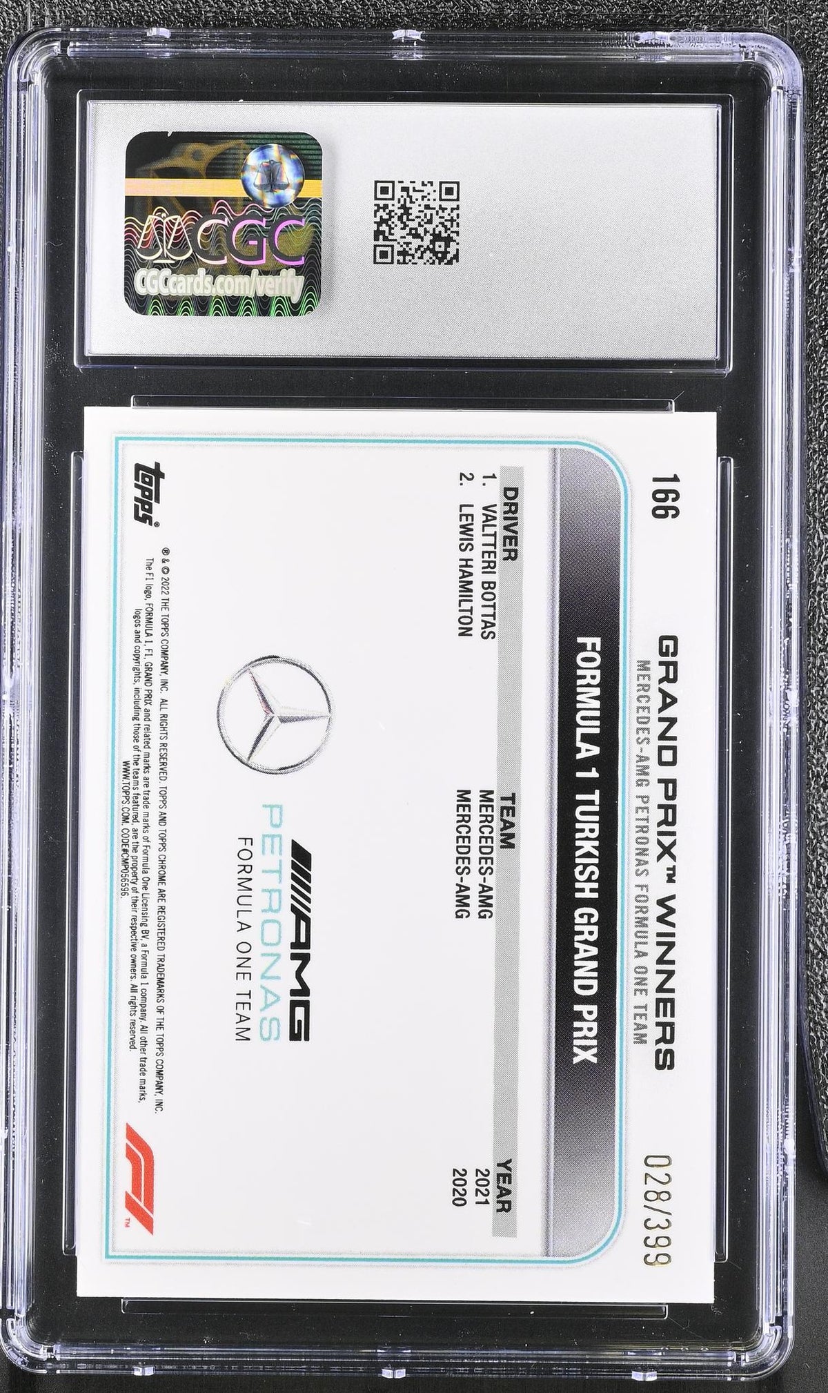 2022 Topps Chrome #166 Valtteri Bottas Purple Refractor /399 CGC 10