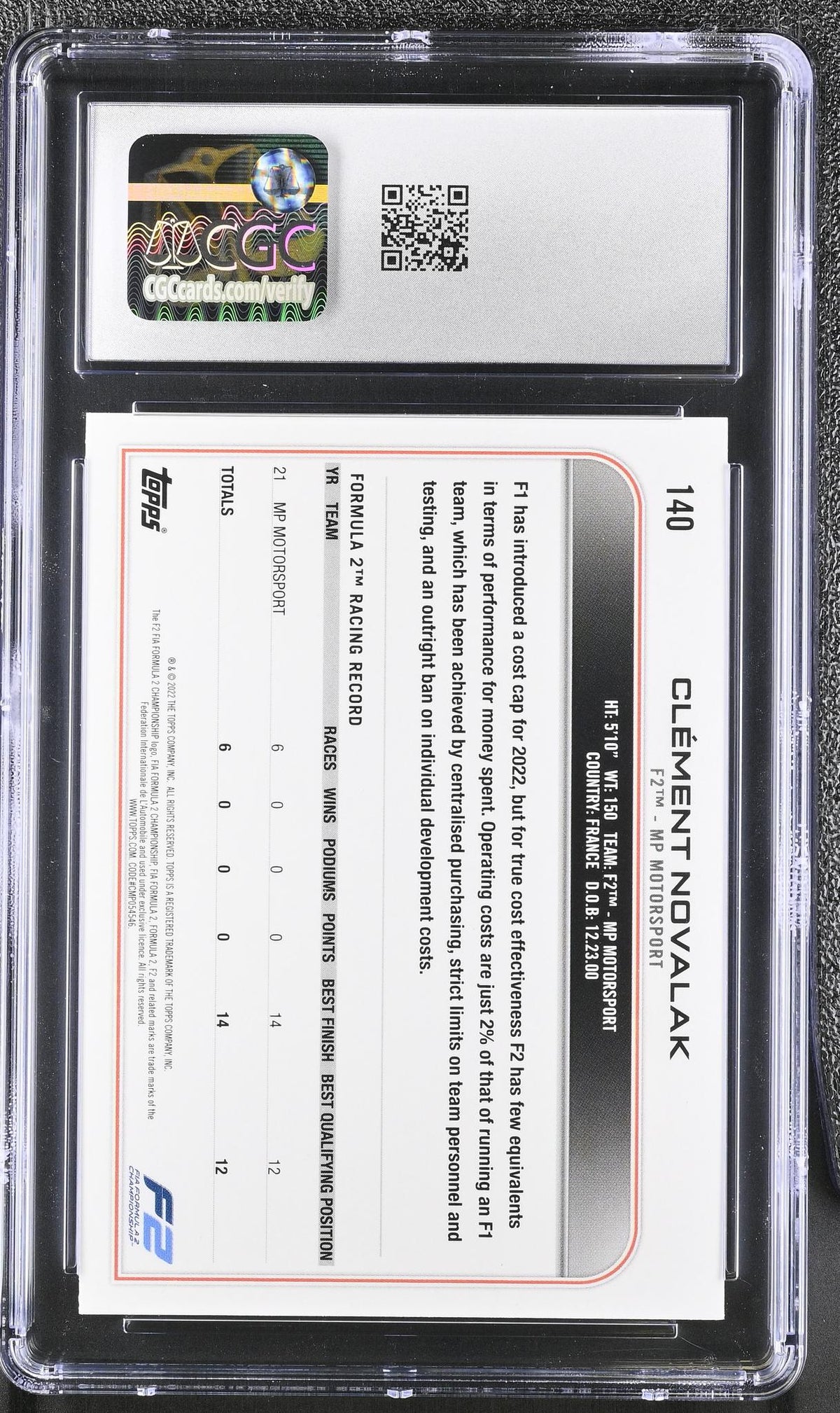 2022 Topps #140 Clément Novalak Rainbow Foil CGC 9