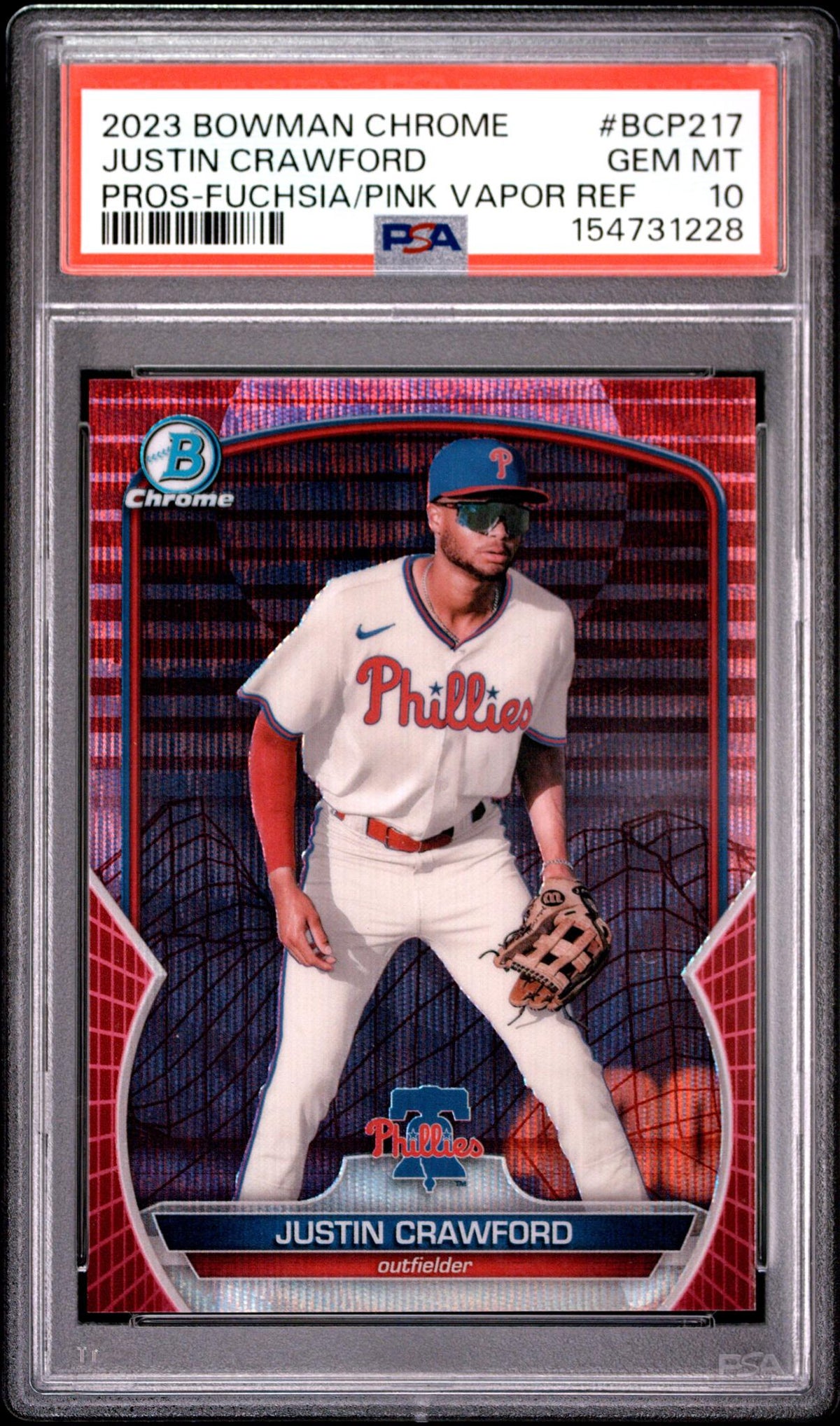 2023 Bowman Chrome Prospects Fuchsia Pink Vapor Wave Refractors Justin Crawford #BCP217 /199 PSA 10