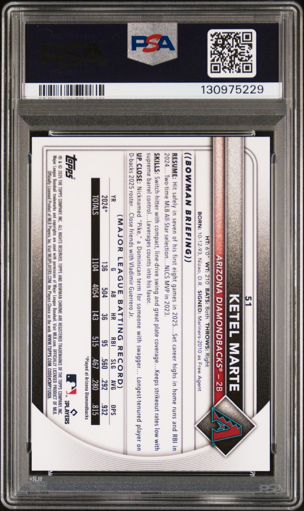 2025 Bowman Chrome Orange Geometric Ketel Marte #51 /25 PSA 10