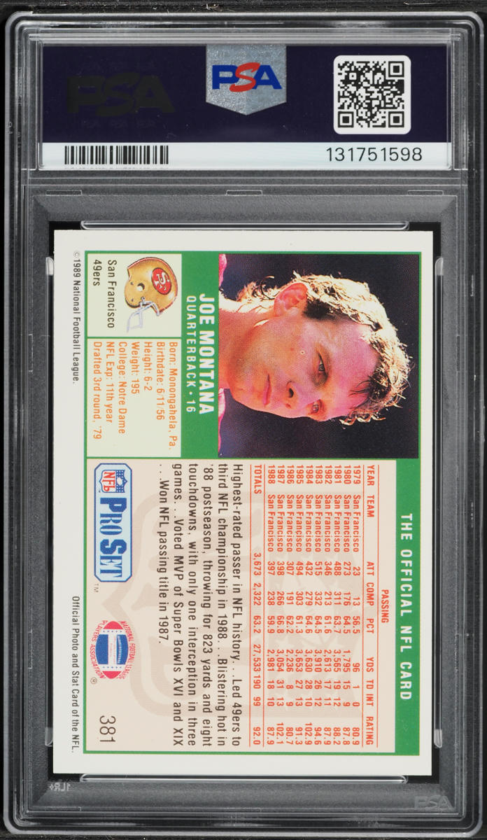 1989 Pro Set Joe Montana #381 PSA 8